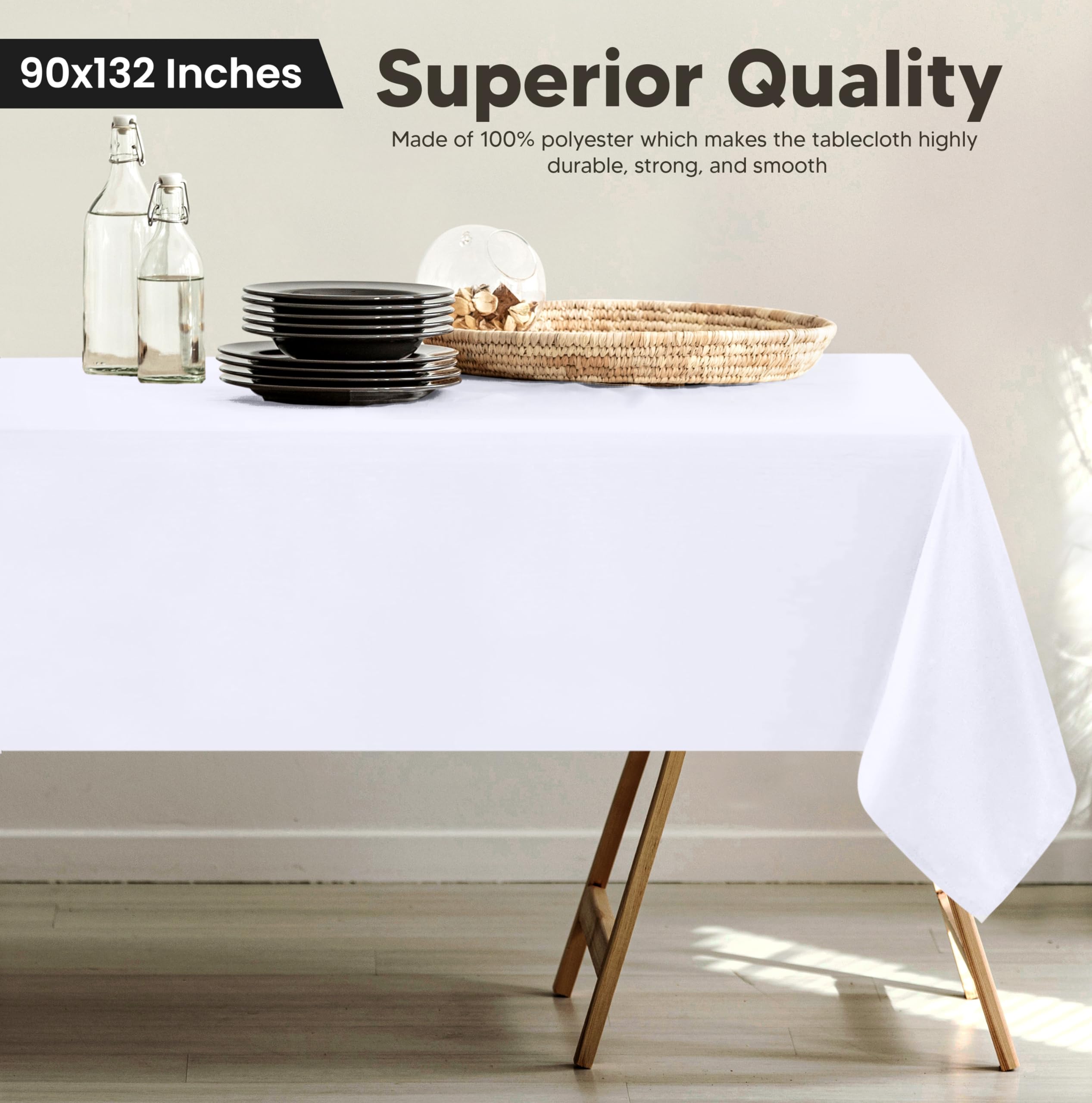Utopia Kitchen Rectangle Table Cloth 2 Pack [90X132 Inches, White] Tablecloth Machine Washable Fabric Polyester Table Cover For
