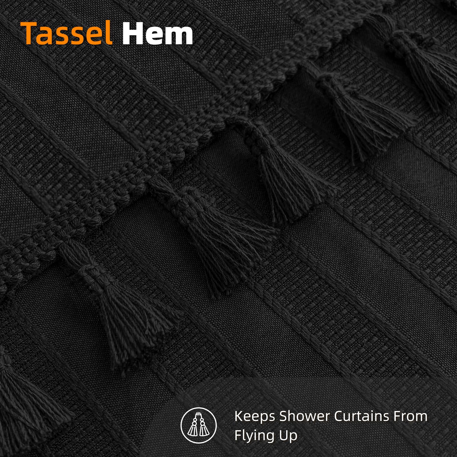 Black Fabric Shower Curtain Boho Black Tassel Striped Textured Shower Curtains For Bathroom Modern Chic Shower Curtain Minimalis