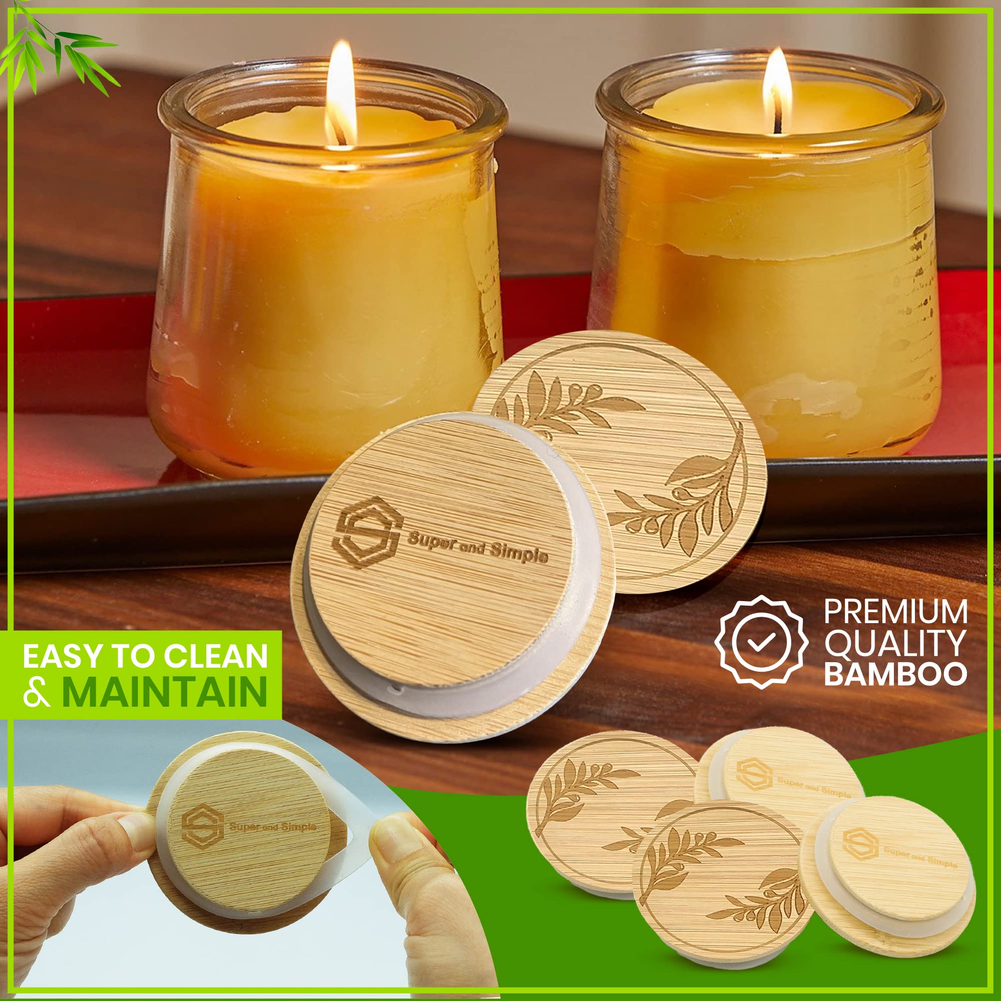 4-24 Lids With Olive Branches Design Or Choose Another Design | Reusable Bamboo Wood Lids For Yoplait Oui Yogurt Jars With Air-T