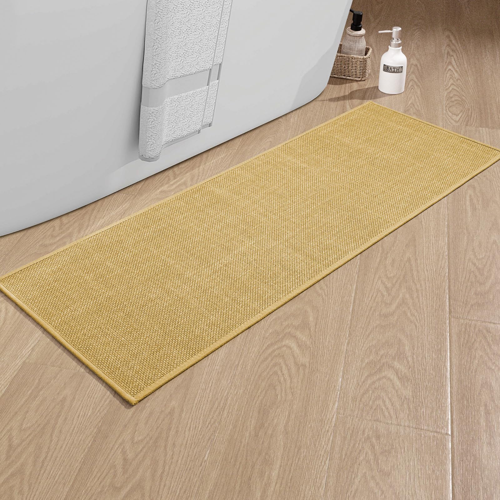 Chakme Bathroom Rugs Mat 47X17, Ultra Thin Non Slip Bath Mat Runner Quick Dry Absorbent Bath Mat For Bathroom Floor, (Yellow, 47