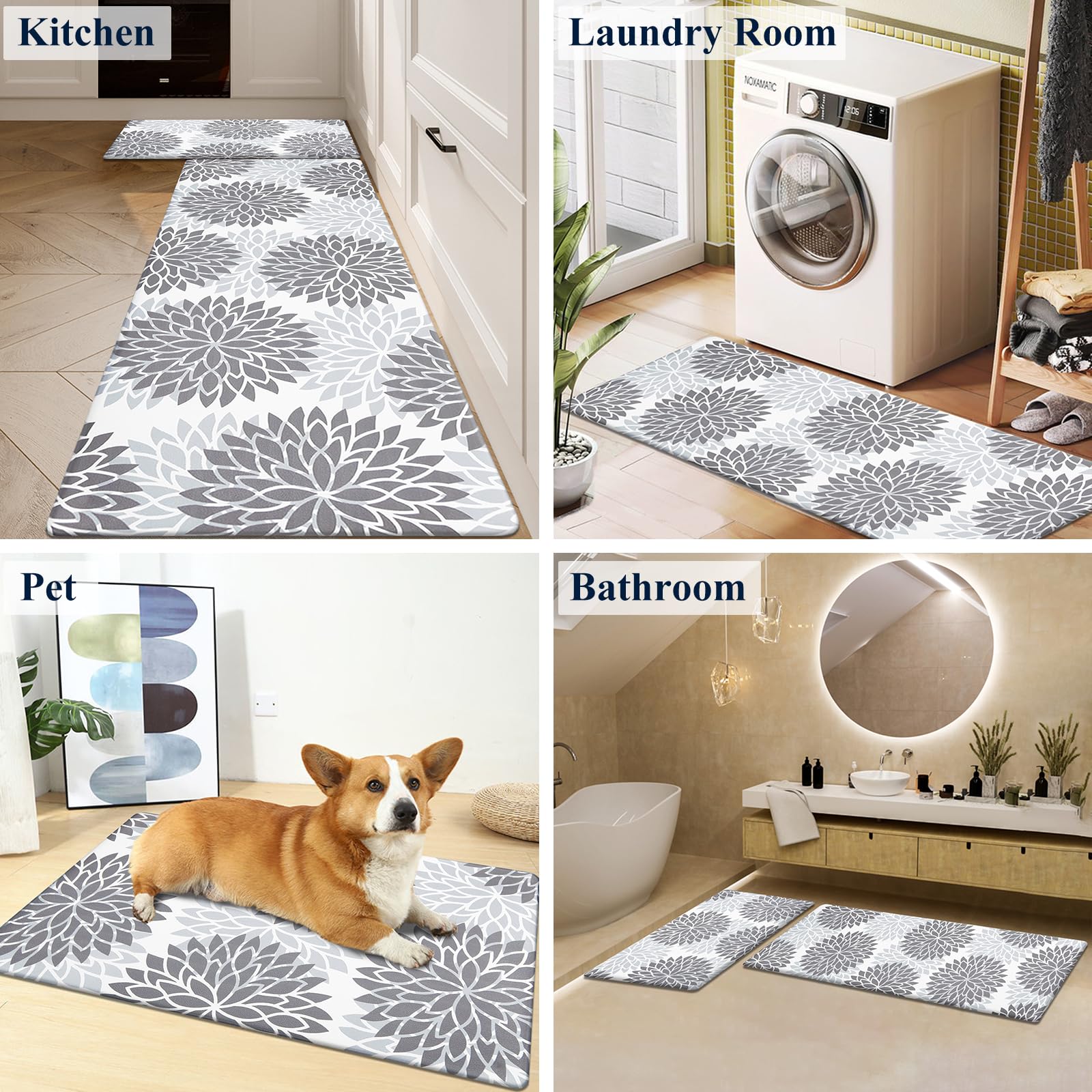 Hebe Anti Fatigue Kitchen Rug Sets 2 Piece Non Slip Kitchen Mats For Floor Cushioned Kitchen Rugs And Mats Waterproof Comfort St