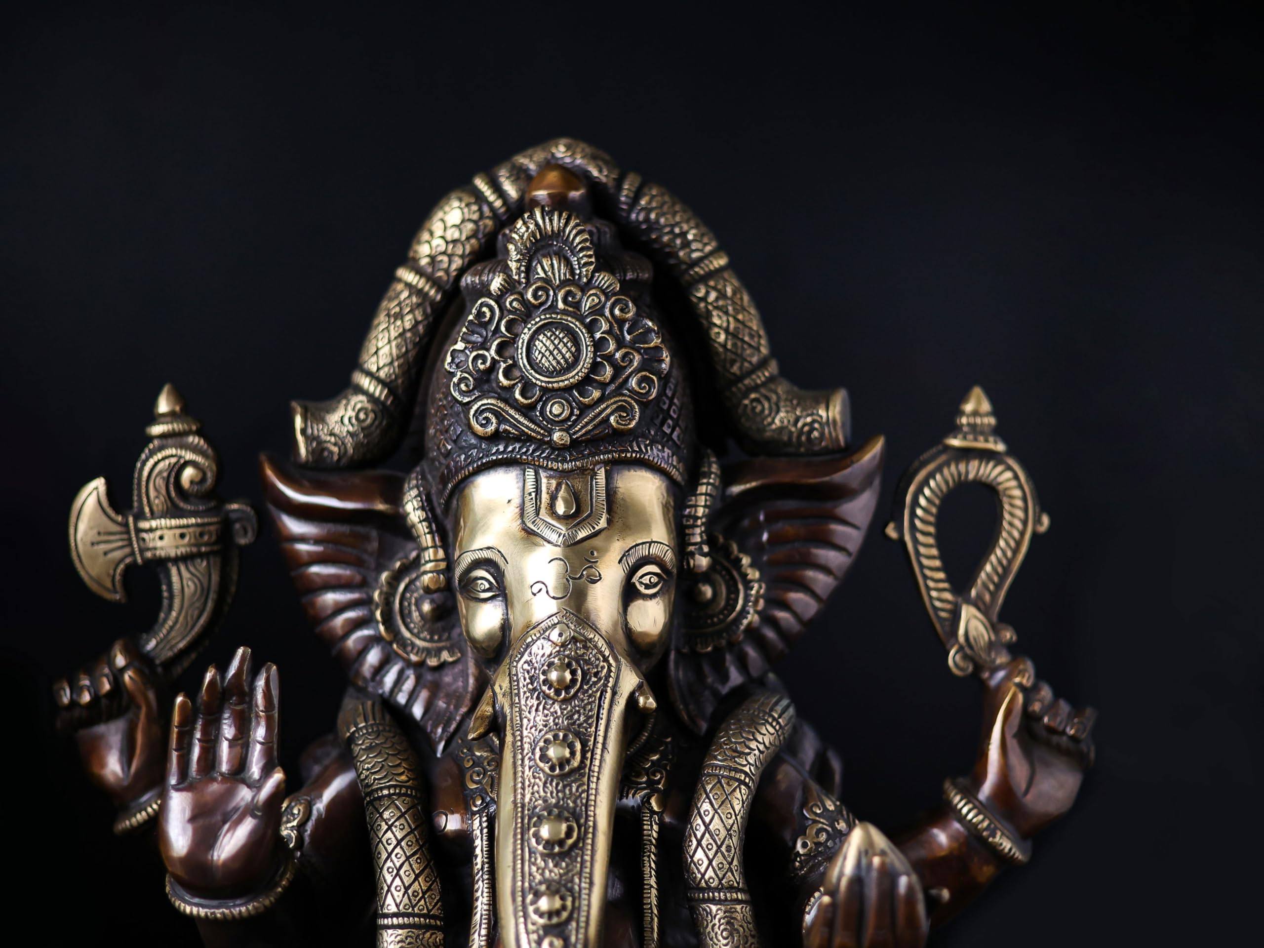 Brass Ganesha Statue With Mosaic, 46 Cm Brass Ganesh Statue, Ganpati Idol, Good Luck Gift For New Beginnings, House Warming Gift