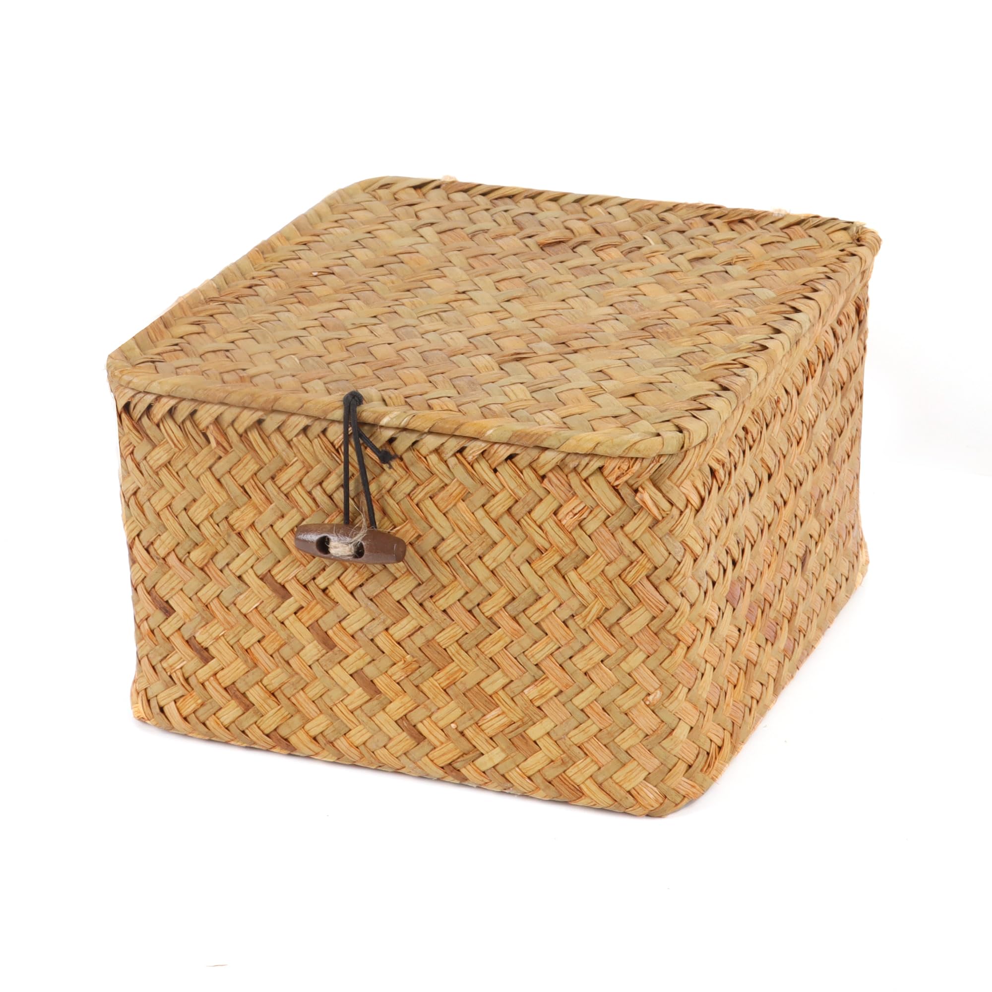 Moosky Wicker Shelf Baskets With Lid, Handwoven Seagrass Storage Basket Bins Square Gift Boxes For Shelves Home Decor Organizer