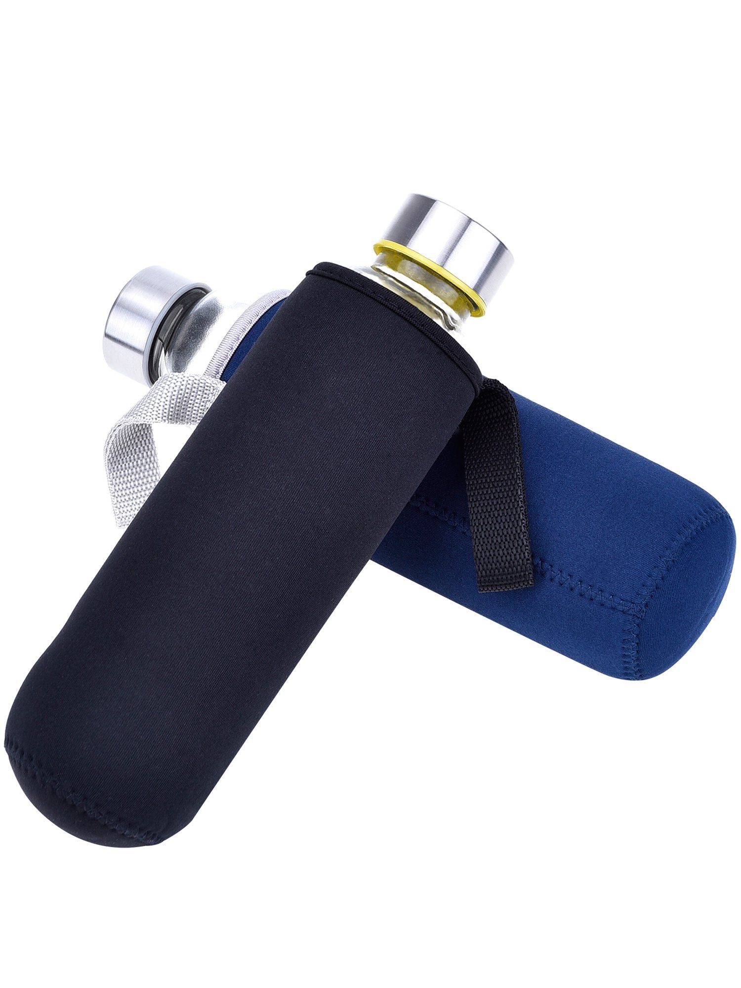 Mudder 2 Pieces Water Bottle Sleeve Neoprene Carrier Nylon Bottle Sleeve for 19.4 oz Glass Water Bottle  550 ml (Black and Navy Blue)