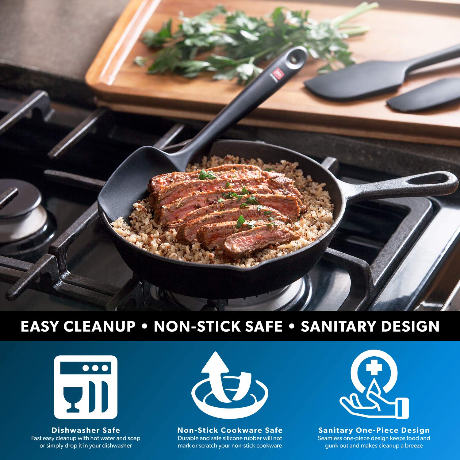 Di Oro Seamless Series Silicone Spoon Spatula - Bpa Free Pro-Grade Non-Stick 600F Heat-Resistant Rubber Spoonula - Versatile Sil