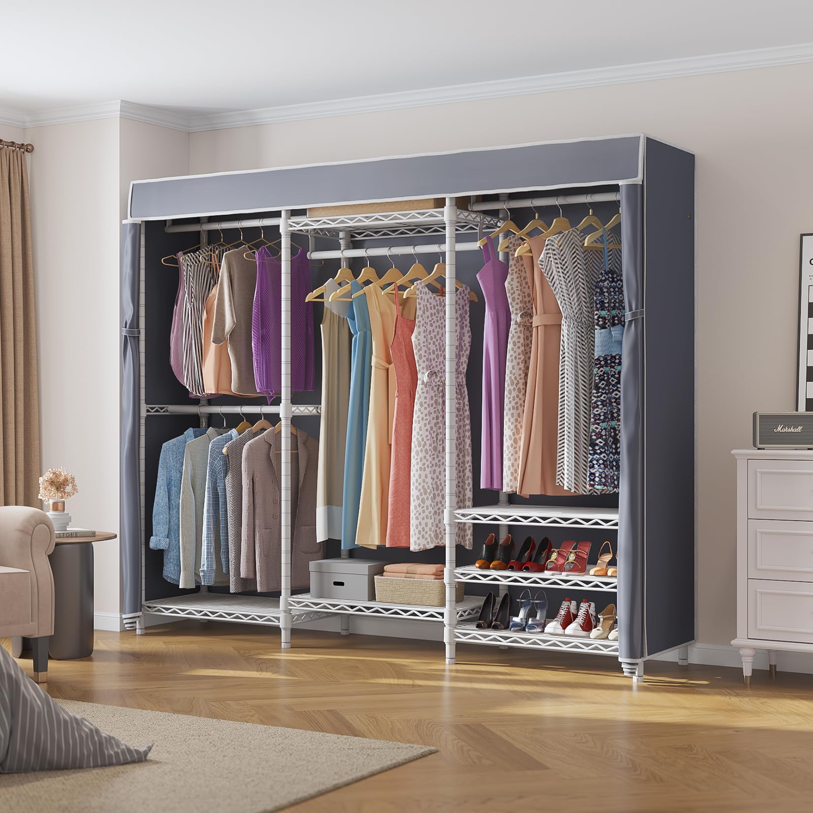 Vipek V5C Portable Bedroom Armoires Wardrobe Closet With Cover, Heavy Duty Covered Clothes Rack Adjustable Closet Rack, White Me