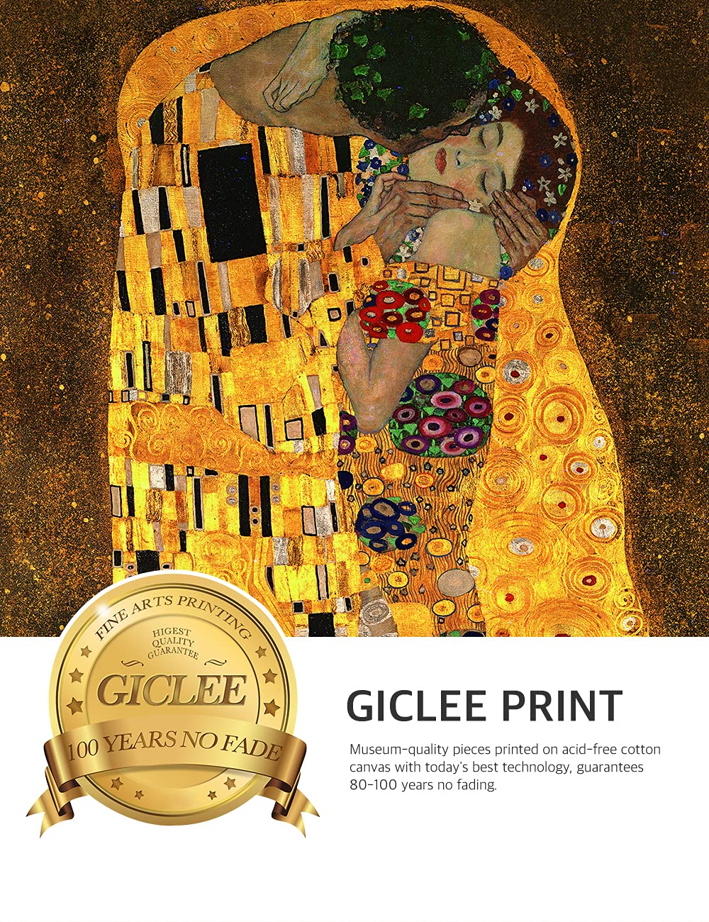 Decorarts - The Kiss, Gustav Klimt Classic Art. Giclee Prints Framed Art For Wall Decor. Picture Size: 24X30 In, Framed Size: 30