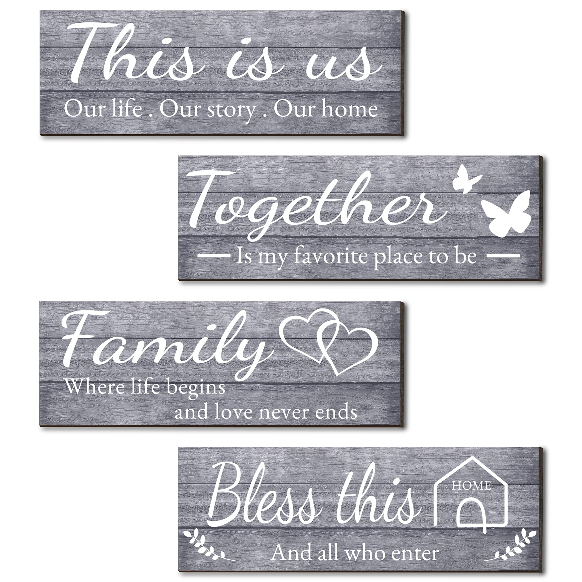 Joyhawk 4 Pieces Wall Decor Signs, THIS IS US, TOGETHER, BLESS THIS HOME, FAMILY Rustic Wooden Farmhouse Wall Art Dcor For Liv