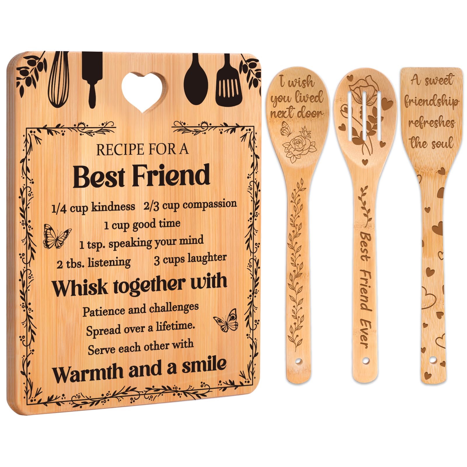 Best Friend Birthday Christmas Gifts for Women - Bamboo Cutting Board Set, Bestie Friendship Gifts for Women, Ideal Gifts for Bi