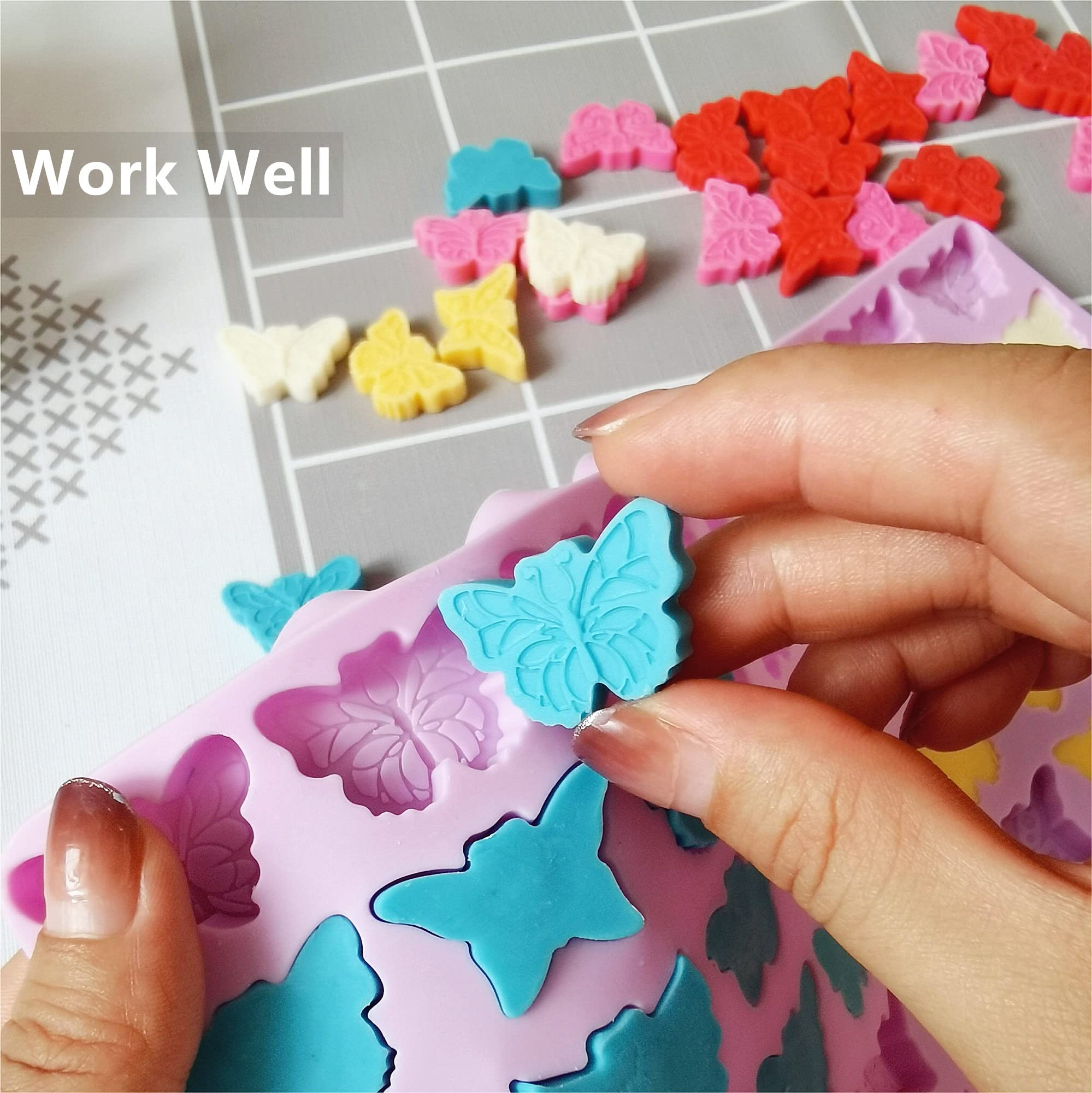 Sofliym Butterfly Molds Silicone For Chocolate Candy Gummy, Small Wax Melt Molds Butterfly Baking Molds Ice Cube Tray With Scrap