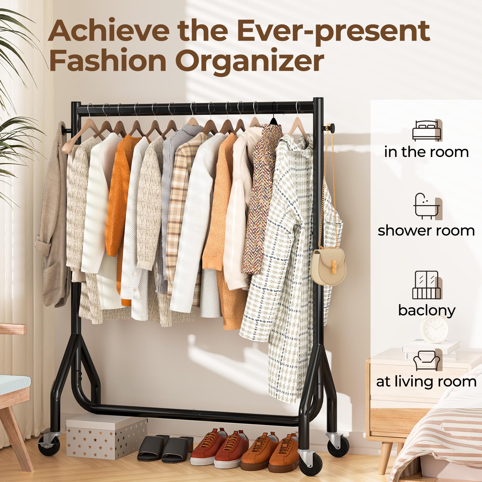 Hyseyy Clothes Clothing Rack, Rolling Heavy Duty Clothes Rack Load 420 Lbs With Wheels, Metal Clothes Rack For Hanging Clothes,