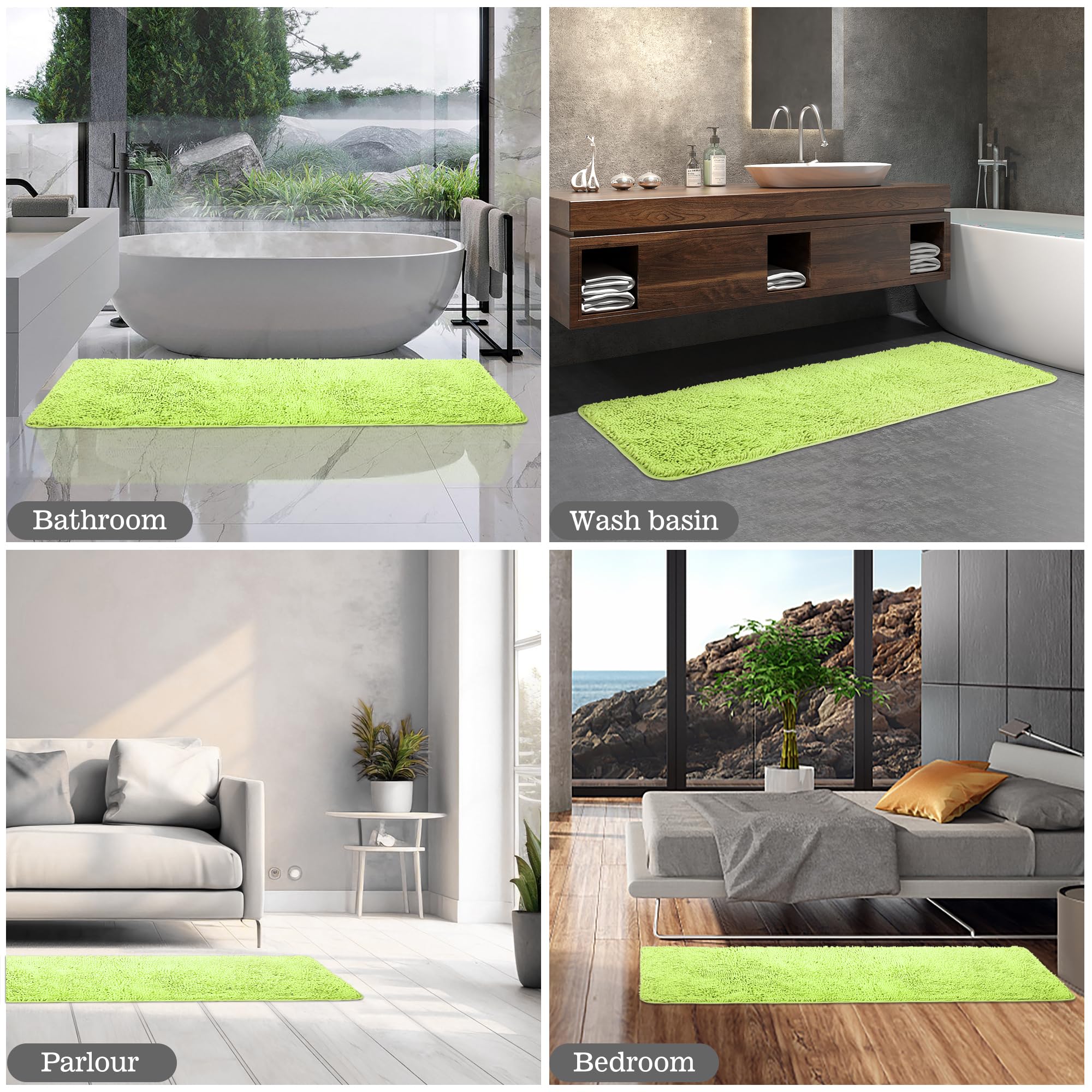 Yeaban Apple Green 47 X 17 Bathroom Rug - Thick Chenille Bath Mats | Absorbent And Washable Bath Rug Non-Slip, Plush And Soft Ru