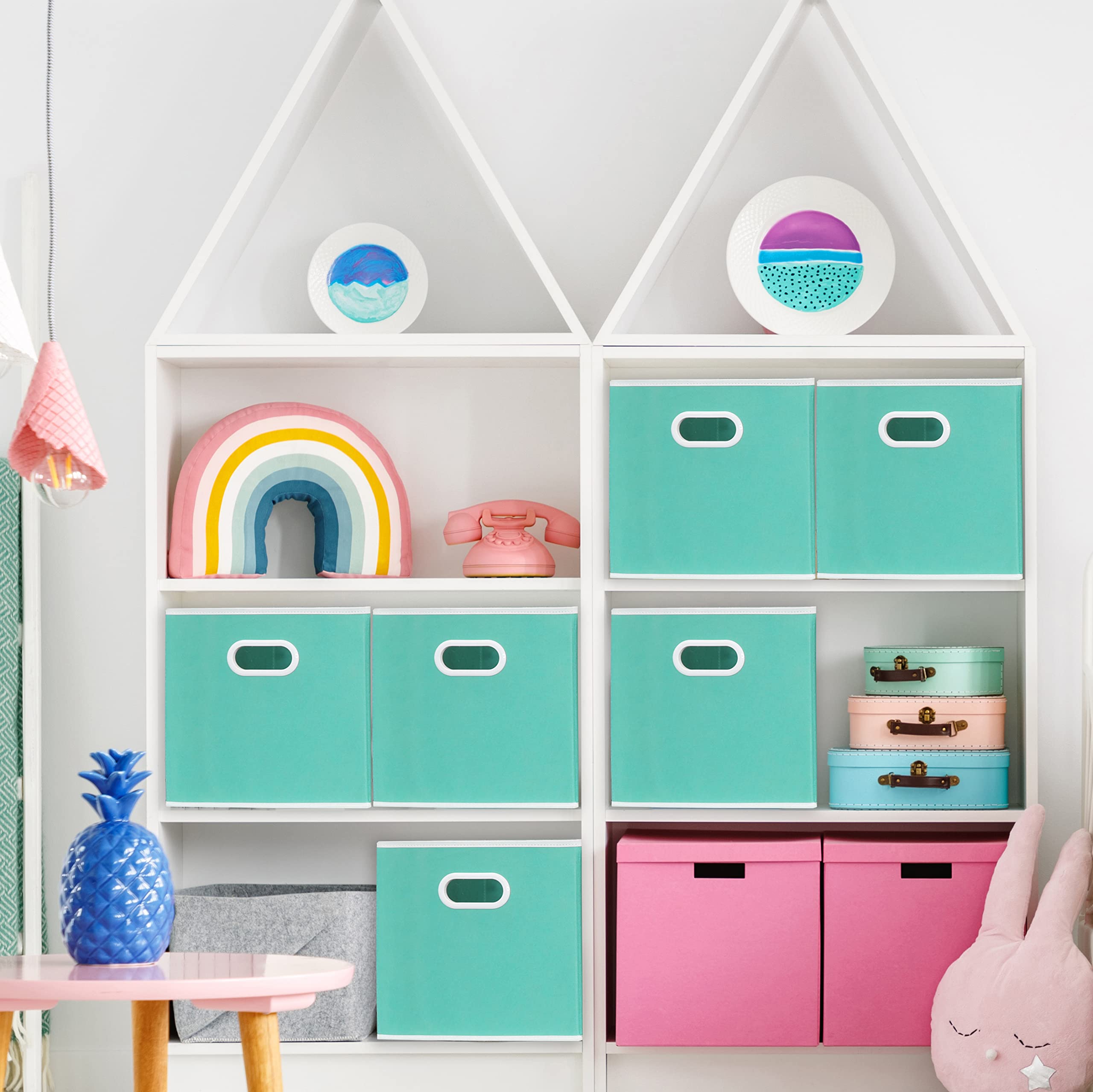 Simple Houseware Foldable Cube Storage Bin With Handle, Turquoise - 6 Pack