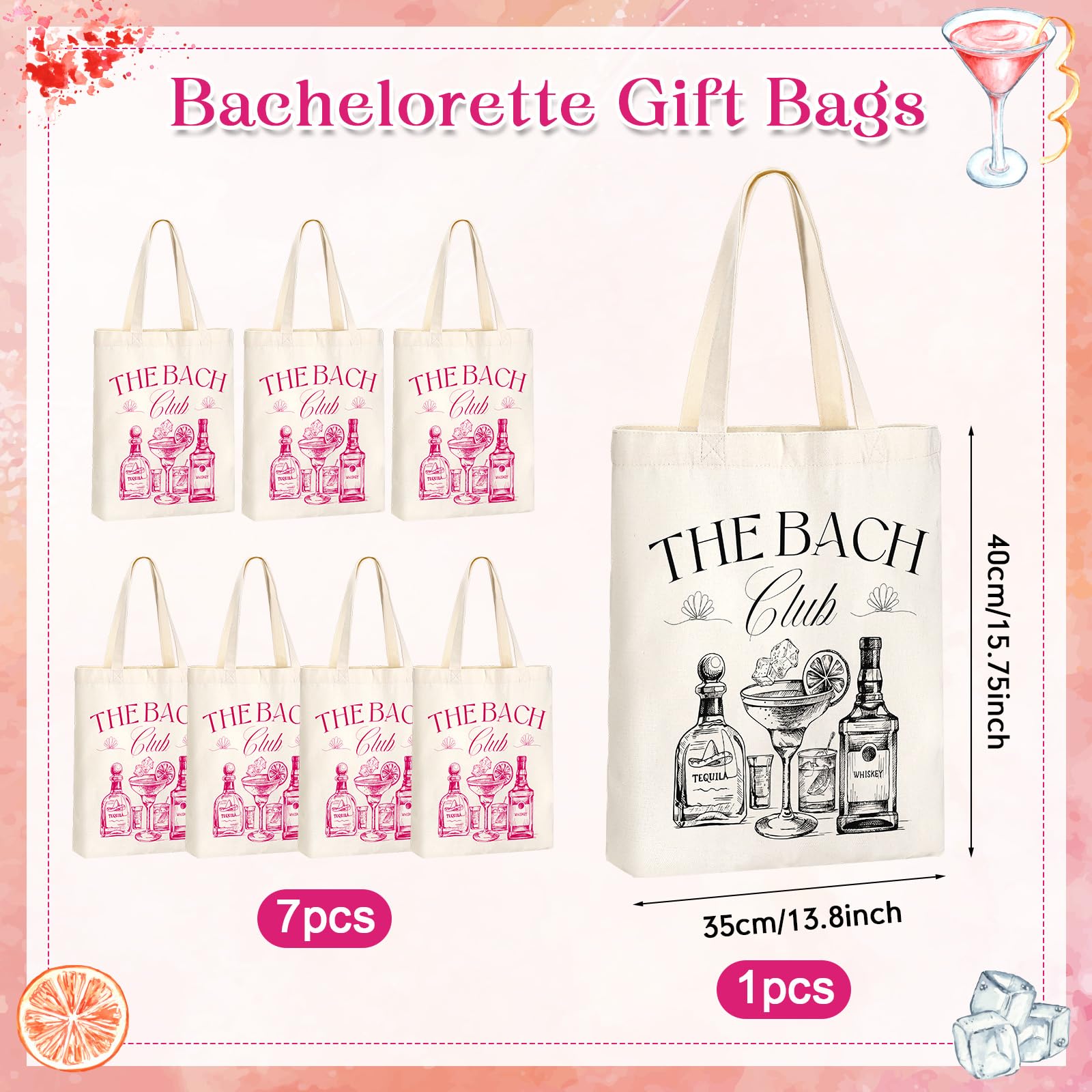 Aliceset 8 Pieces Bridesmaid Tote Bags Reusable Canvas for Bachelorette Bridesmaid Gift Bags Bridal Shower Tote(Rose Red, Black,