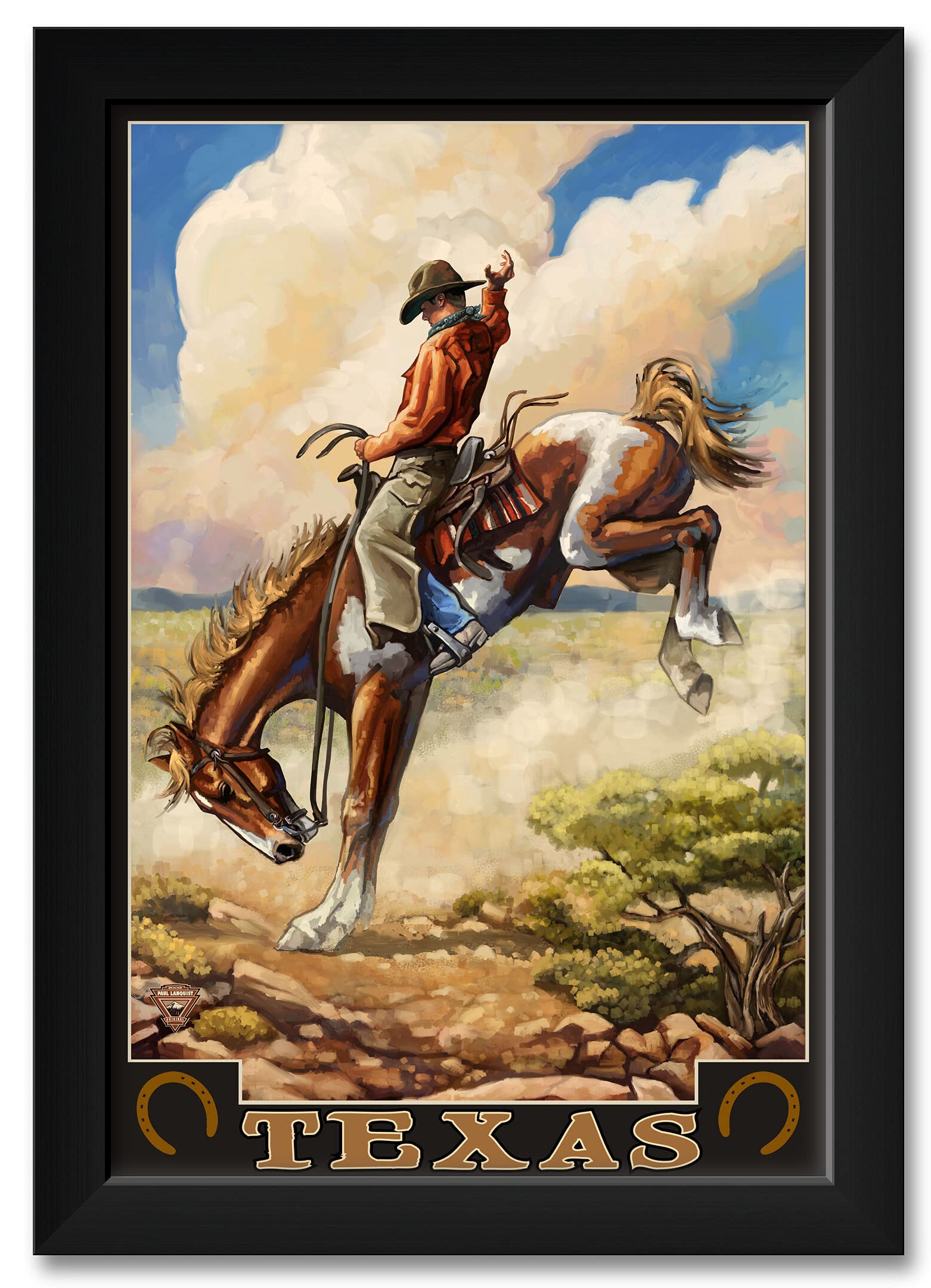 Texas Bucking Bronco Professionally Framed Art Print From Travel Artwork By Artist Paul A. Lanquist Framed Art Size: 14'' X 20''