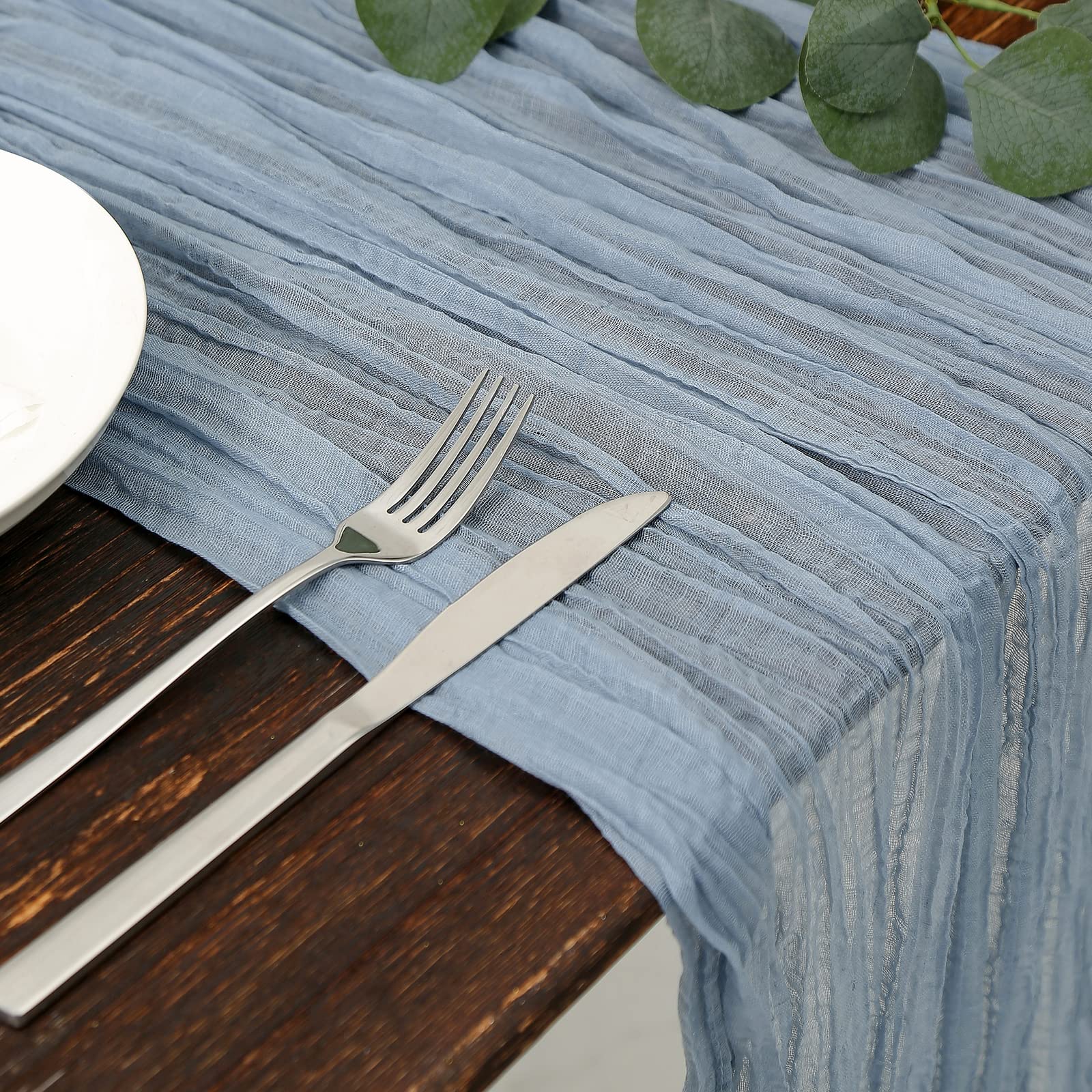 Dolopl 8Pcs Dusty Blue Cheesecloth Table Runner Bulk 13.3Ft Boho Gauze Cheese Cloth Table Runner Rustic Sheer Runner 160Inch Lon
