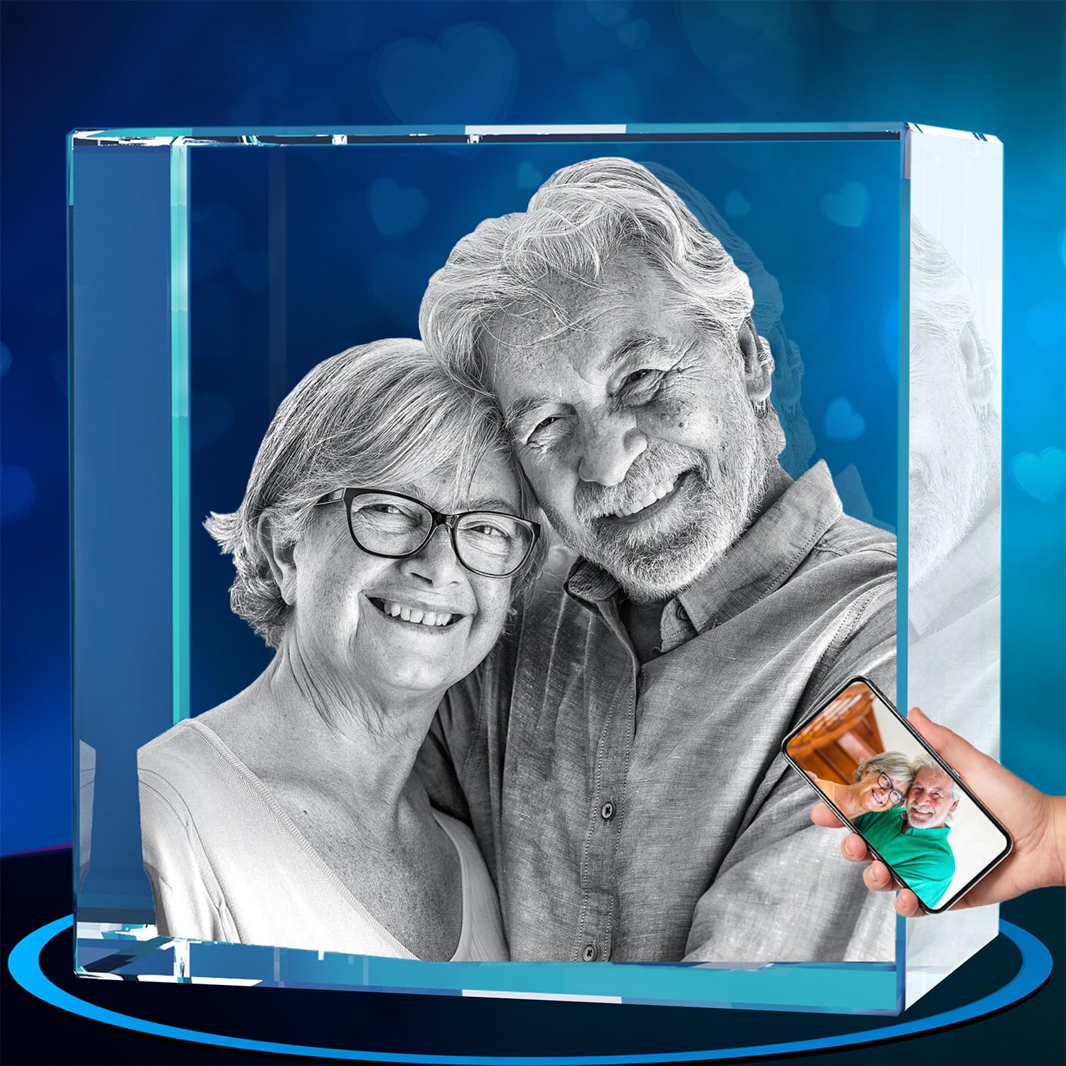 ArtPix 3D Crystal Photo, Personalized Gifts With Your Own Photo for Dad, Mom, Men, Women, 3D Laser Etched Picture, Engraved Squa