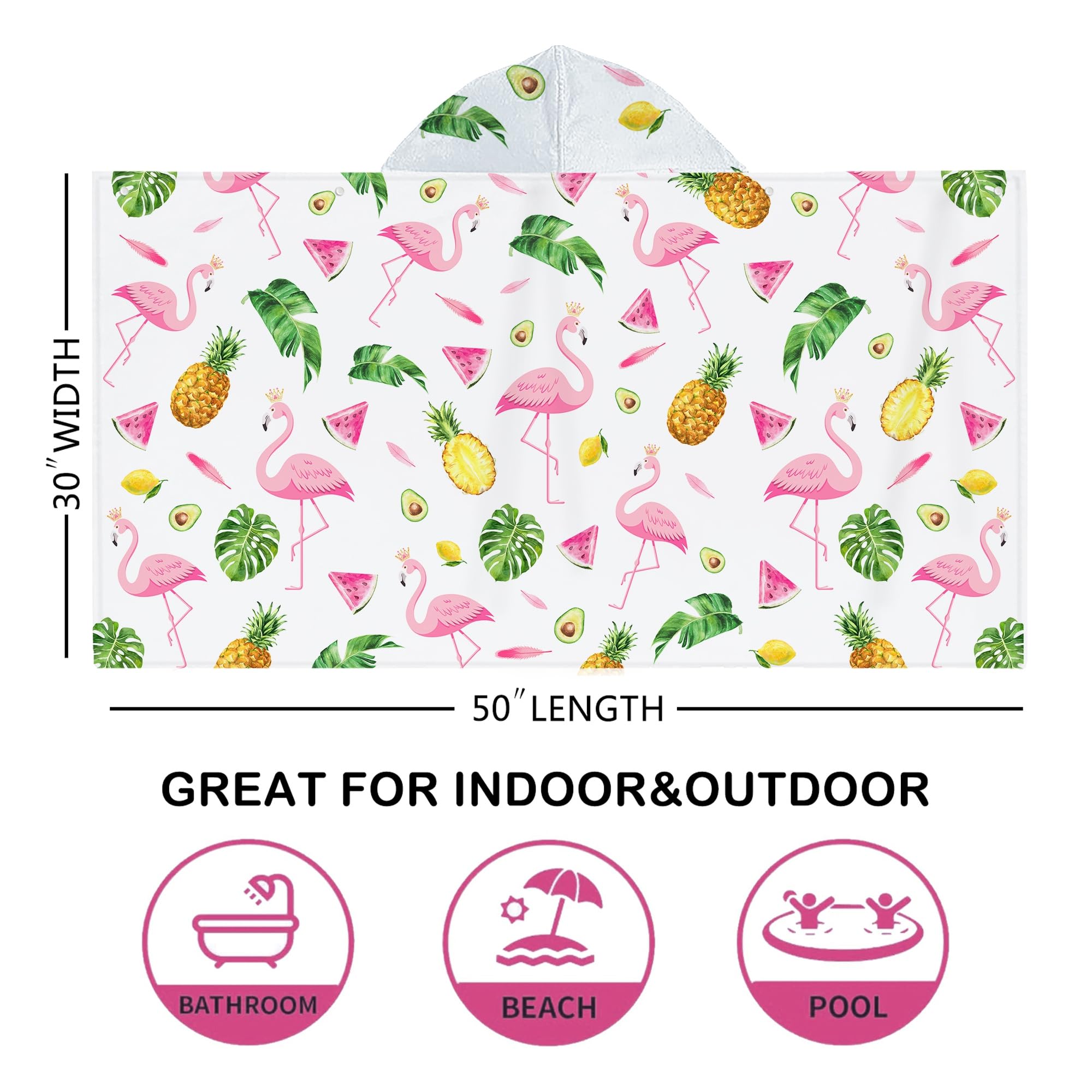 Bonsai Tree Summer Pink Flamingo Bright Hooded Beach Towel, Flamingo Lover Kids Poncho Towel for Boys Girls, Quick Dry 30  x50
