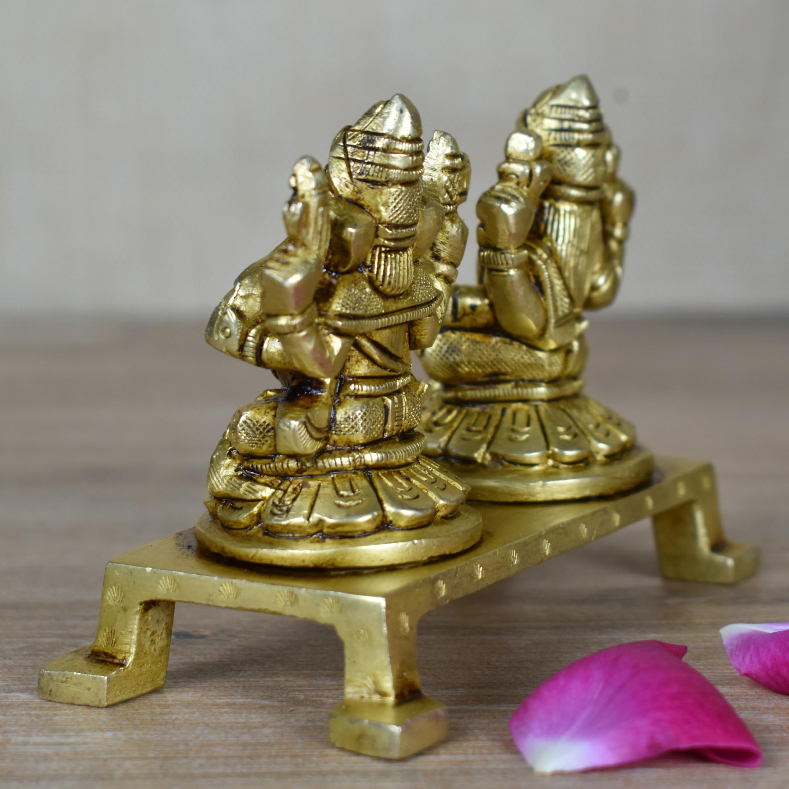 Vintage Gulley Brass Laxmi Ganesh Idol Set With Chowki Stand, Peetal Ganesha Lakshmi Paoti For Diwali Puja, Study Table, Pooja R
