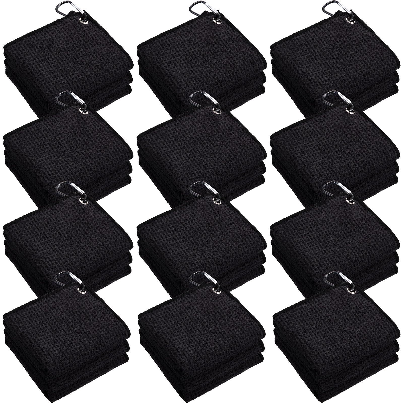 Batiyeer 12 Pcs Golf Towel Bulk for Golf Bags 16   x 16   Microfiber Fabric Towel with Clip Waffle Pattern, Fitness, Camping