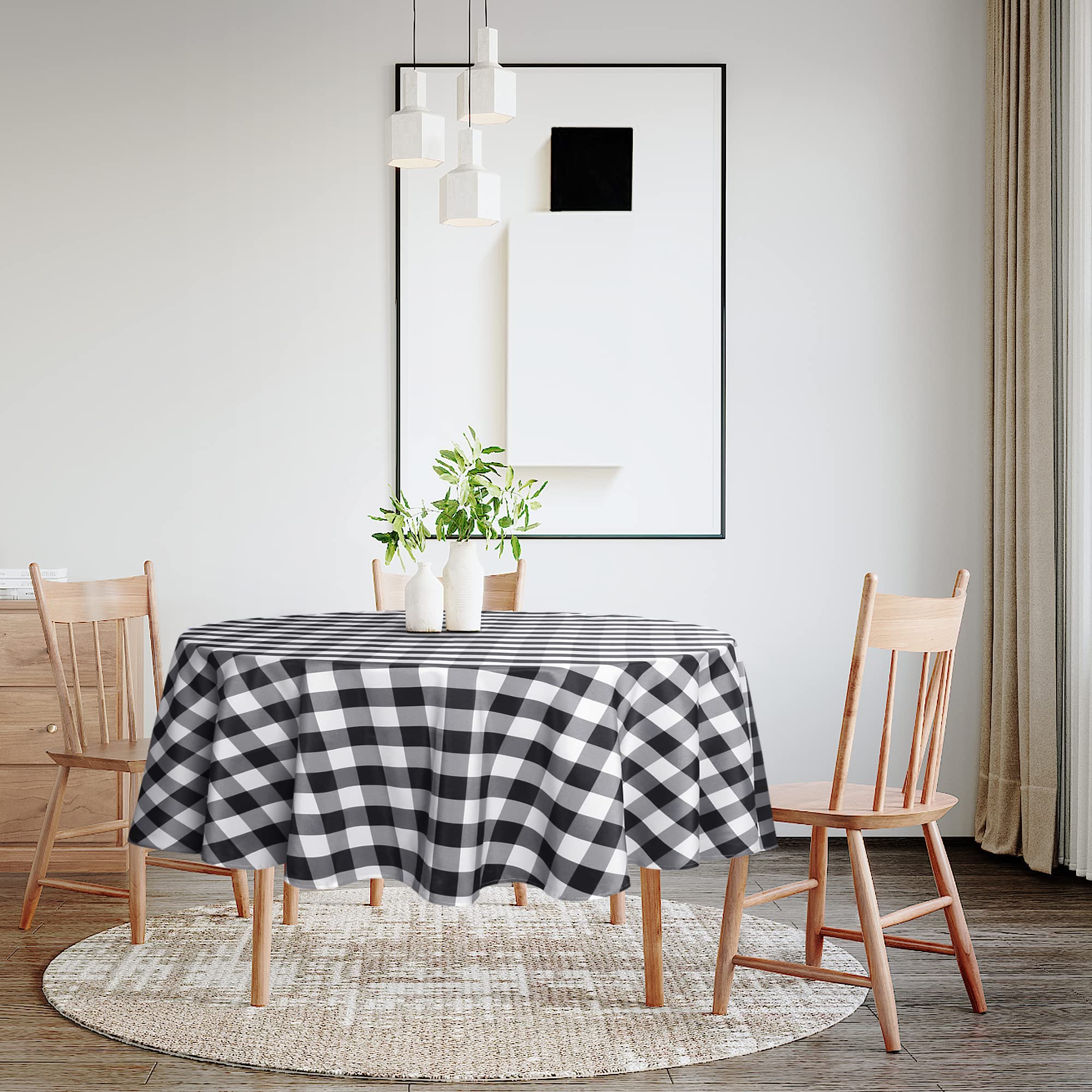 Hiasan Checkered Round Tablecloth 60 Inch - Waterproof Stain And Wrinkle Resistant Washable Fabric Table Cloth For Dining Room P