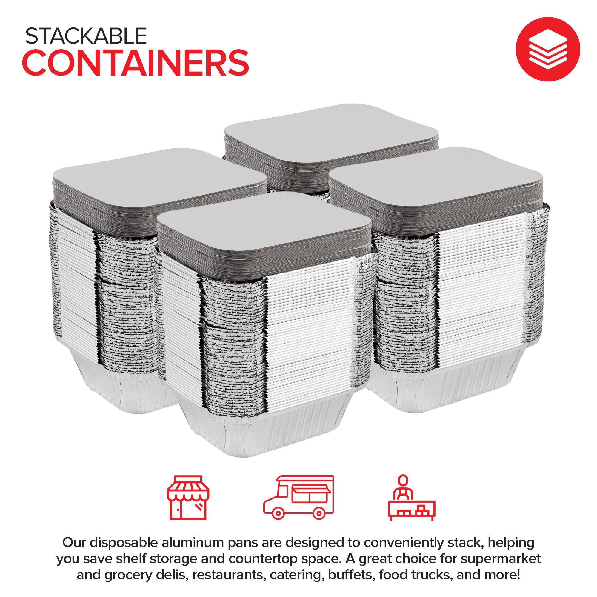 Stock Your Home 1 Lb Aluminum Pans With Lids (100 Pack) - Food Containers With Cardboard Lids - Disposable & Recyclable Takeout