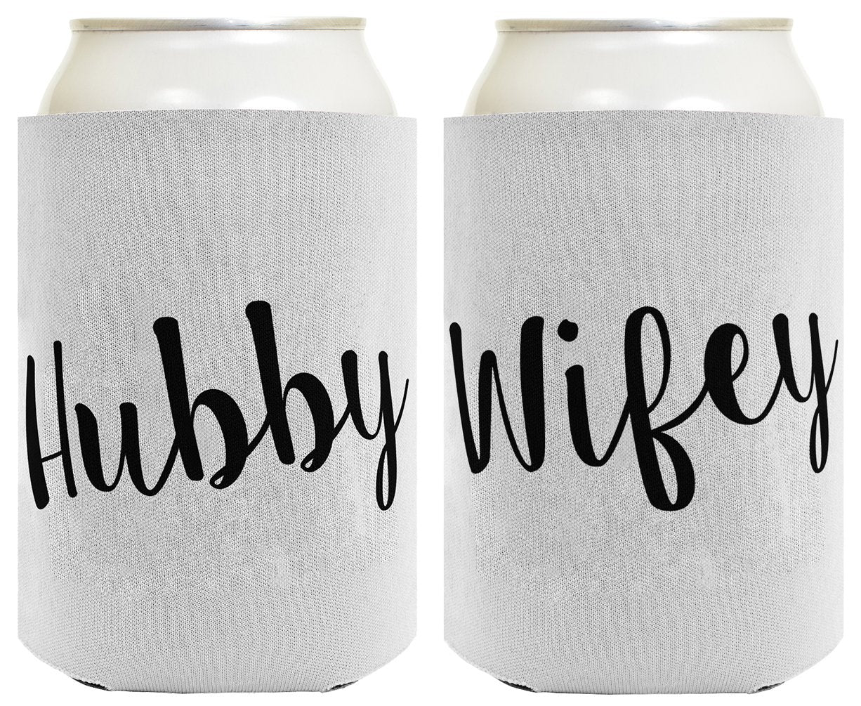 Bridal Shower Gifts Hubby & Wifey Wedding Gifts 2 Pack Can Coolie Drink Coolers Coolies White