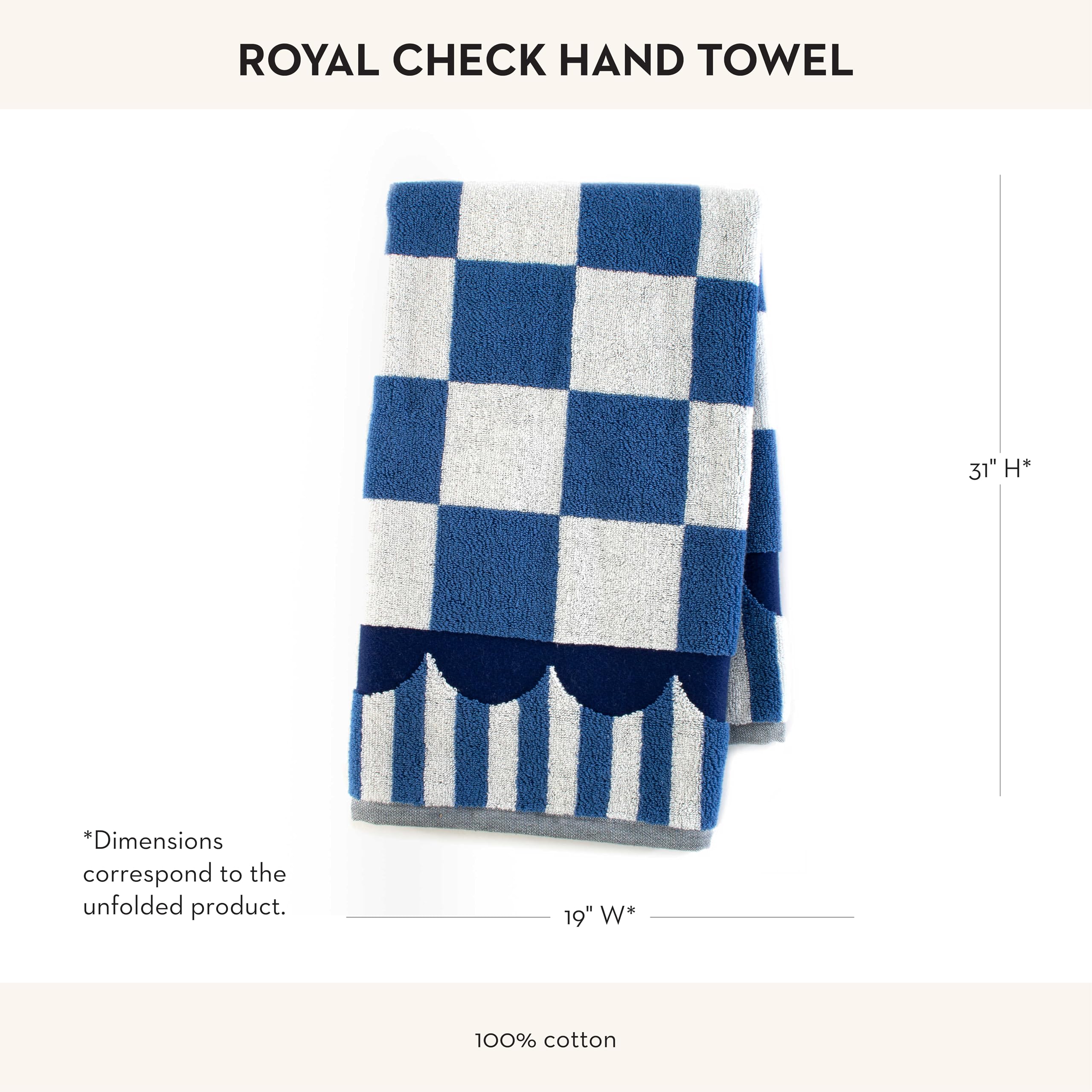 Mackenzie-Childs Hand Towel, Cute Decorative Hand Towel For Bathroom And Kitchen, Blue-And-White Royal Check