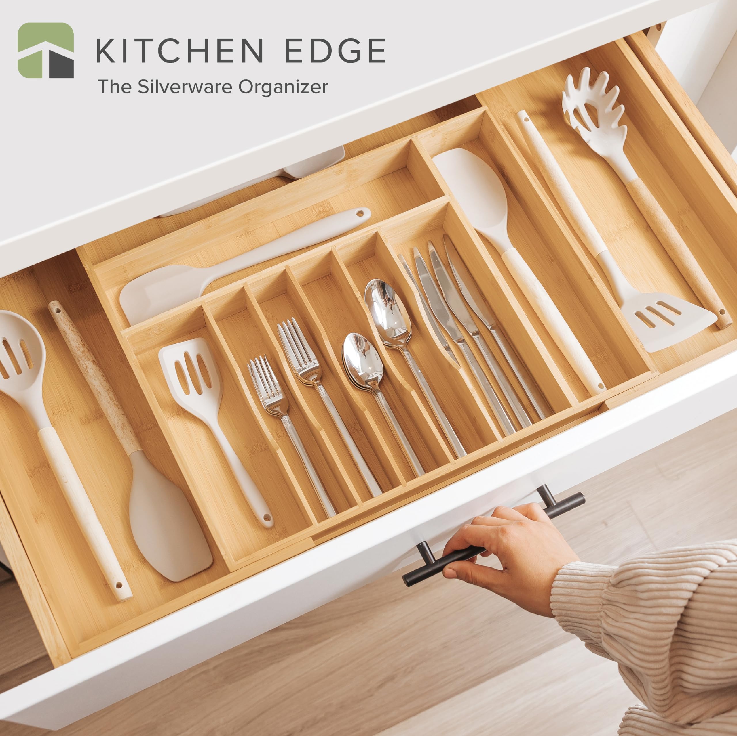 Kitchenedge Premium Silverware, Flatware And Utensil Organizer For Kitchen Drawers, Expandable To 33 Inches Wide, 11 Compartment
