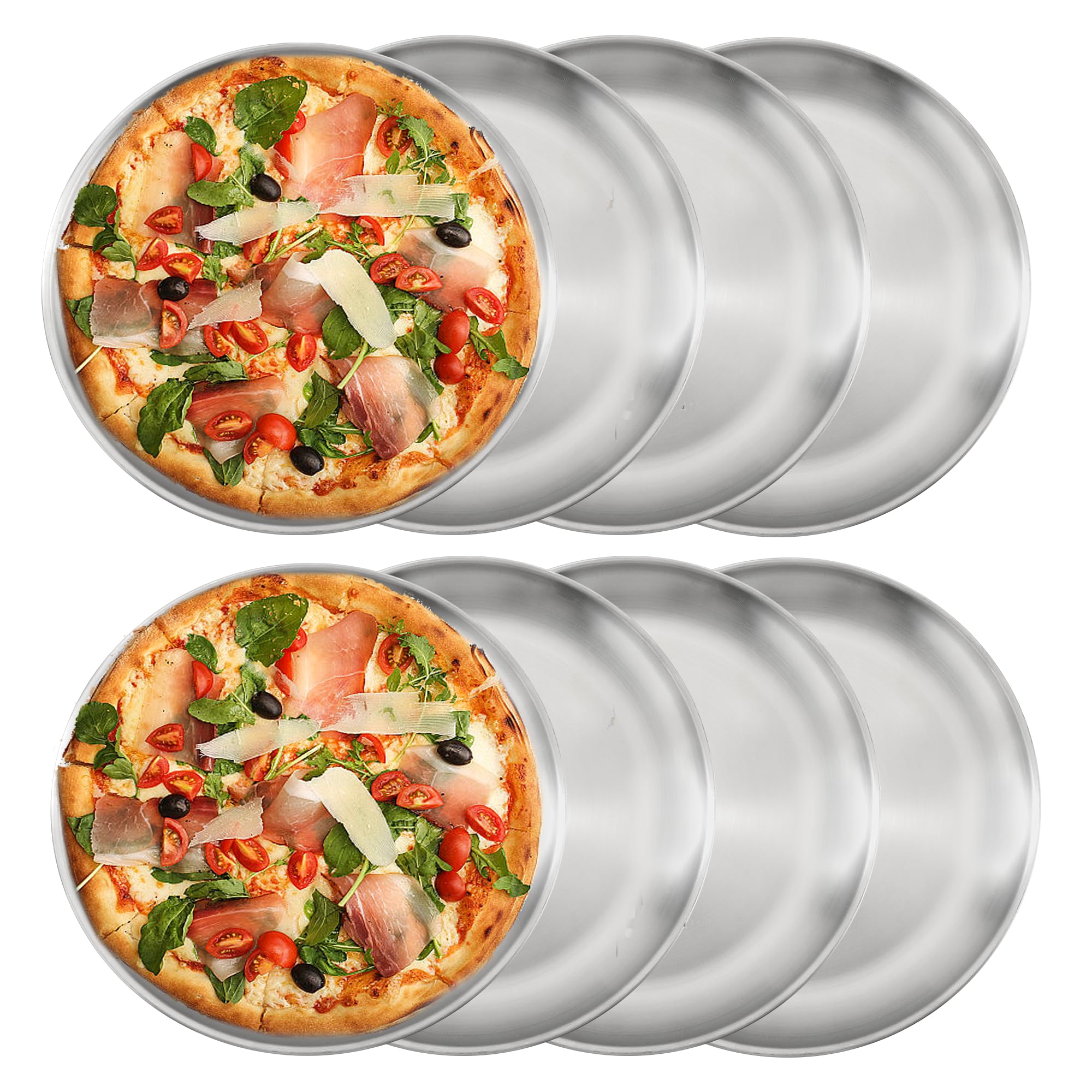 YEUIKERR 8 Pieces Stainless Steel Pizza Pans 10 inch Pizza Pan for Oven, Pizza Serving Tray, Round Pizza Baking Sheets for Resta