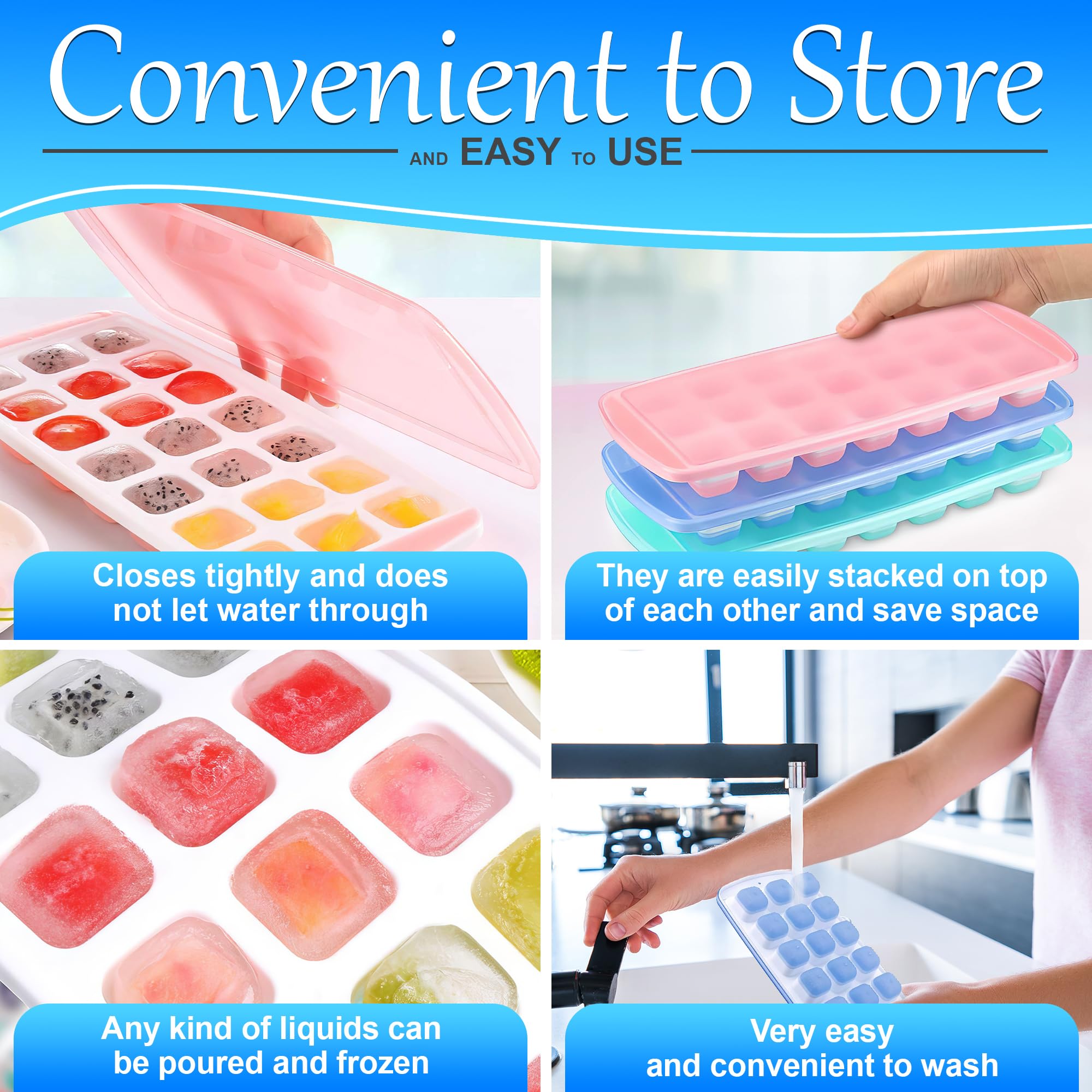 Silicone Ice Cube Trays With Lid - 5Pcs Ice Cube Trays For Freezer Ice Maker Ice Cube Tray With Lid Silicone Ice Cube Molds - Si