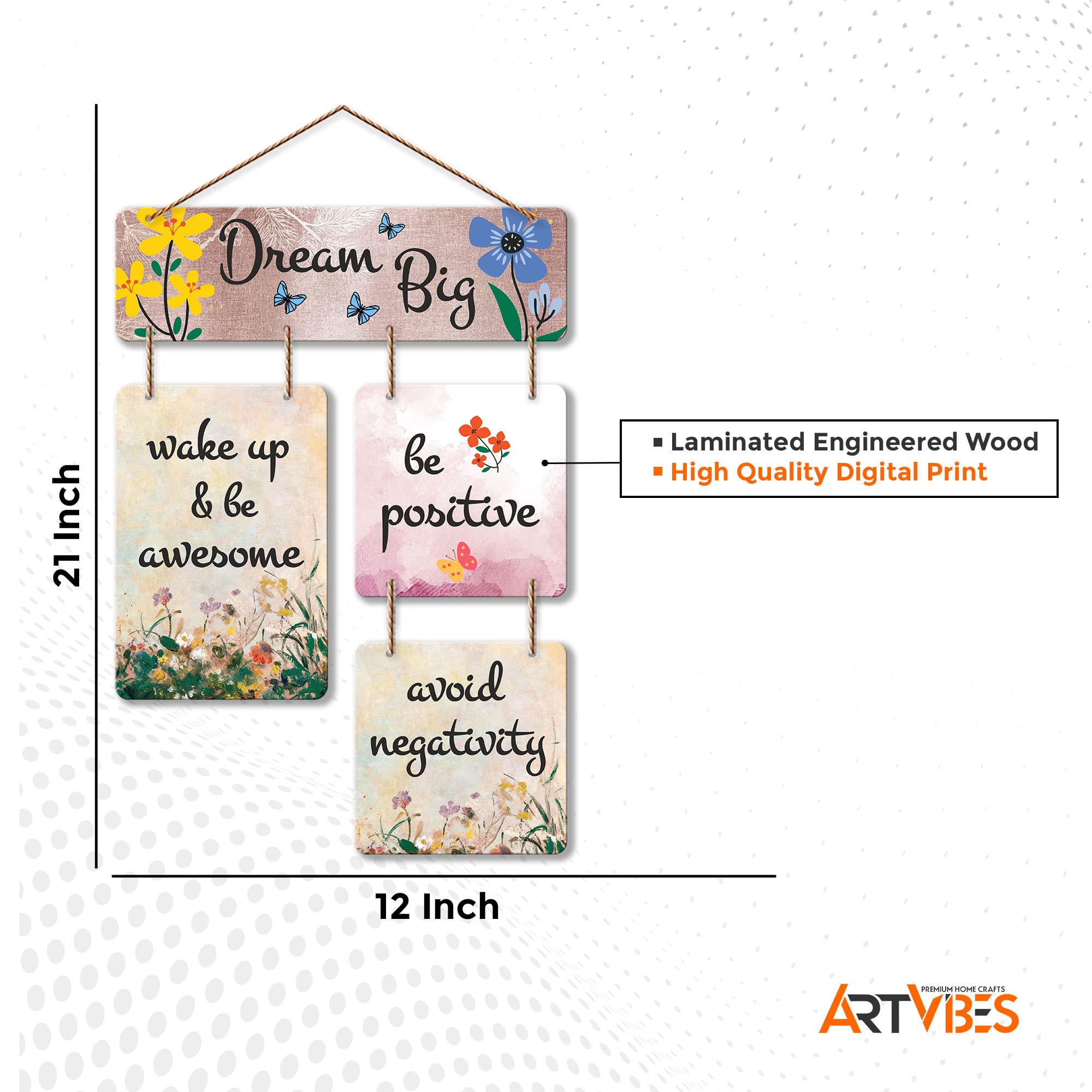 Artvibes Dream Big Decorative Wall Art MDF Wooden Hanger for Living Room | Bedroom | Home Decor | Office | Gift | Wall Hanging f