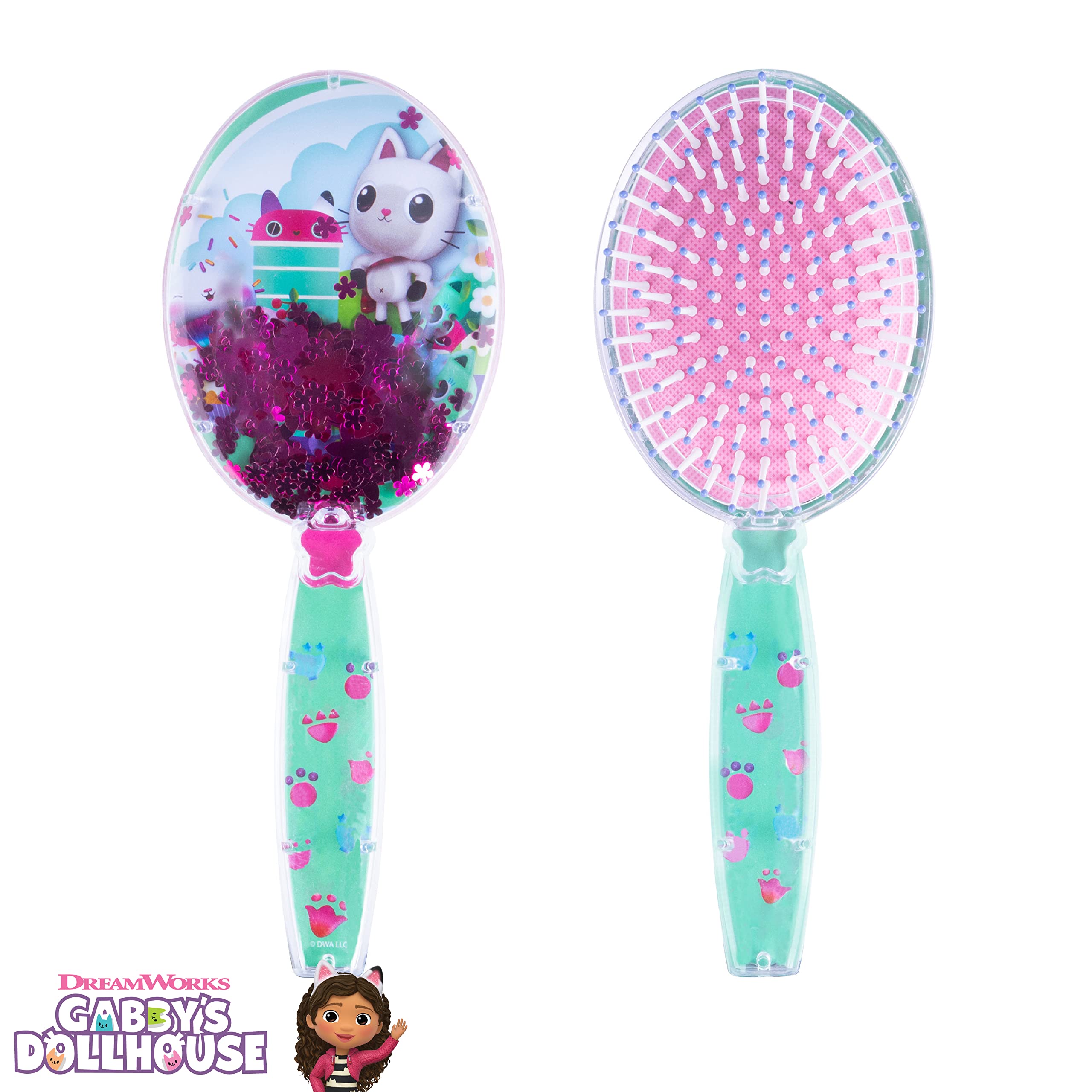Gabbys Dollhouse Hair Brush With Magical Sparkling Stars Confetti Hair Brush - Kids Hair Brush Ages 3