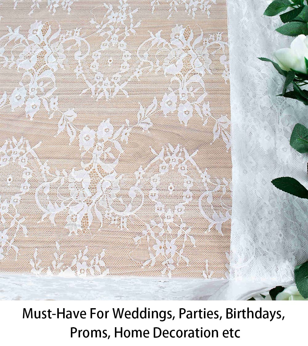 Shinybeauty 60X120 Inch White Lace Rectangle Tablecloth | Vintage Embroidered Lace Table Cover For Banquet, Wedding, Party, Even