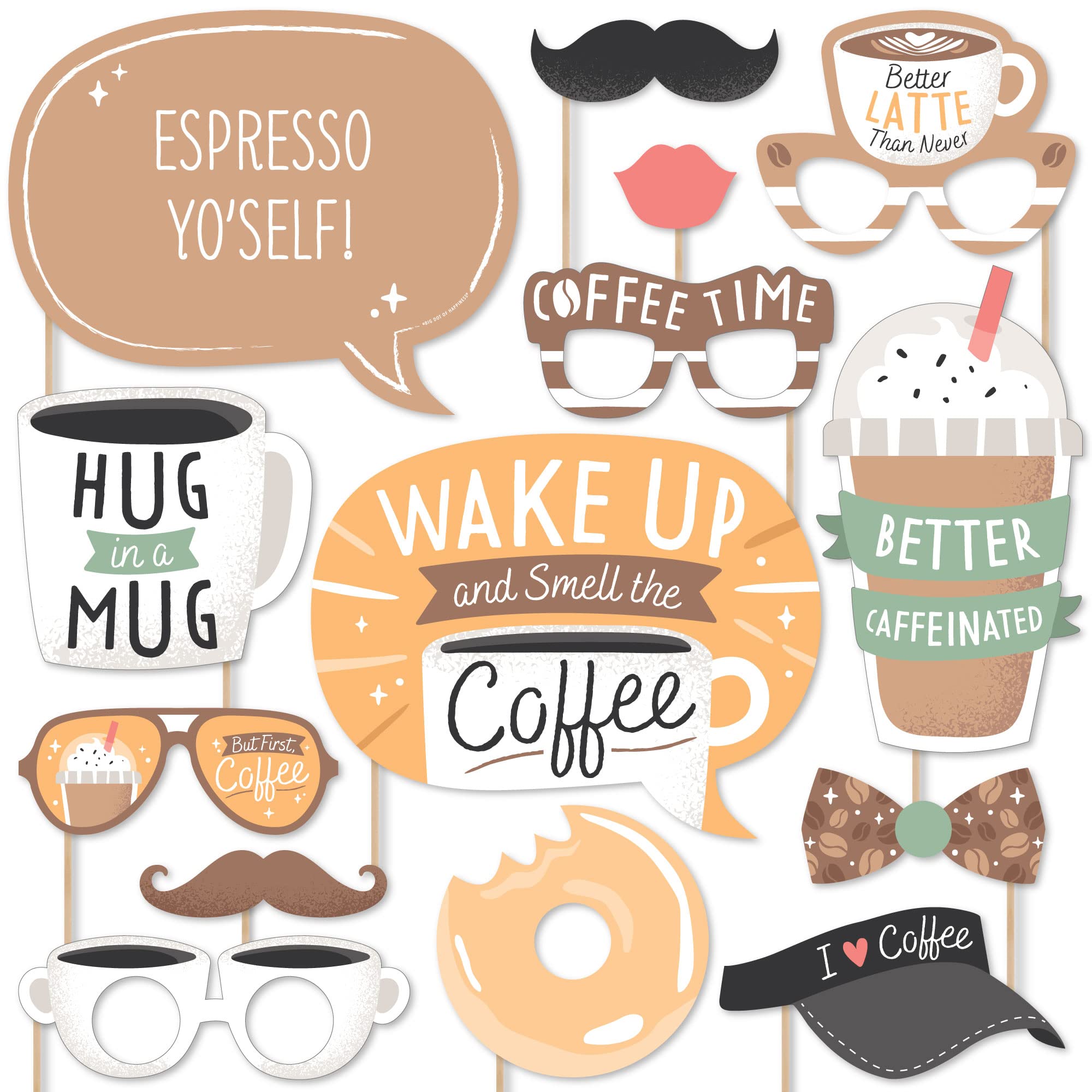 Big Dot Of Happiness But First, Coffee - Cafe Themed Party Photo Booth Props Kit - 20 Count