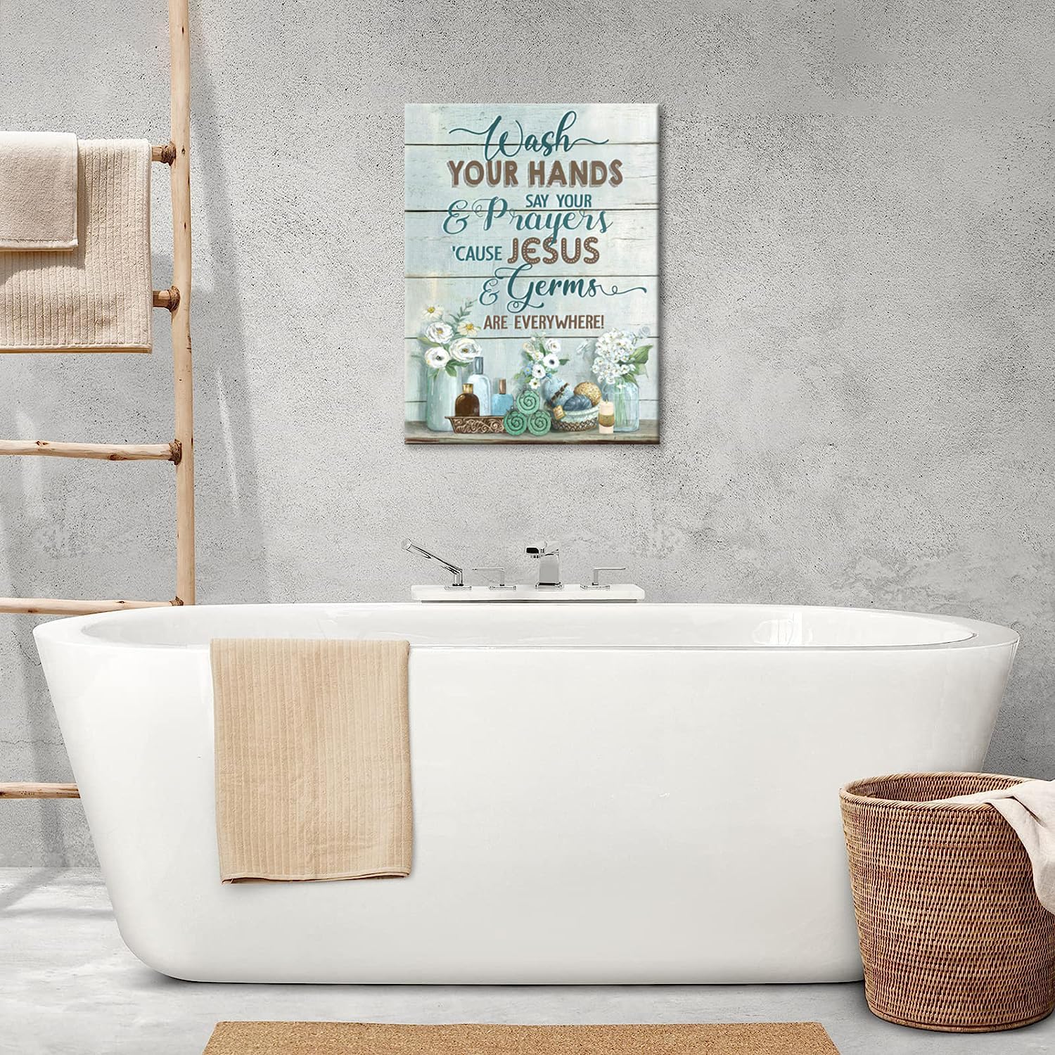 Shuweienphant Farmhouse Bathroom Wall Art - Inspirational Quotes Canvas Print, 12"x16", Wood, Flower4 Color