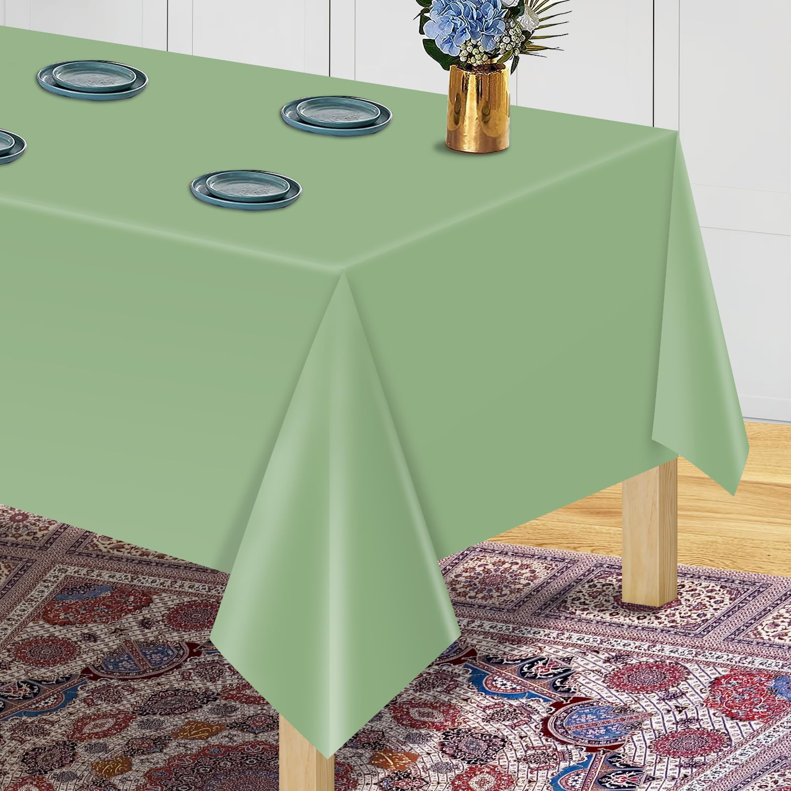 16Pcs Sage Green Plastic Tablecloths For Rectangle Tables, Plastic Table Cover Disposable Light Green Table Cloths For Wedding B