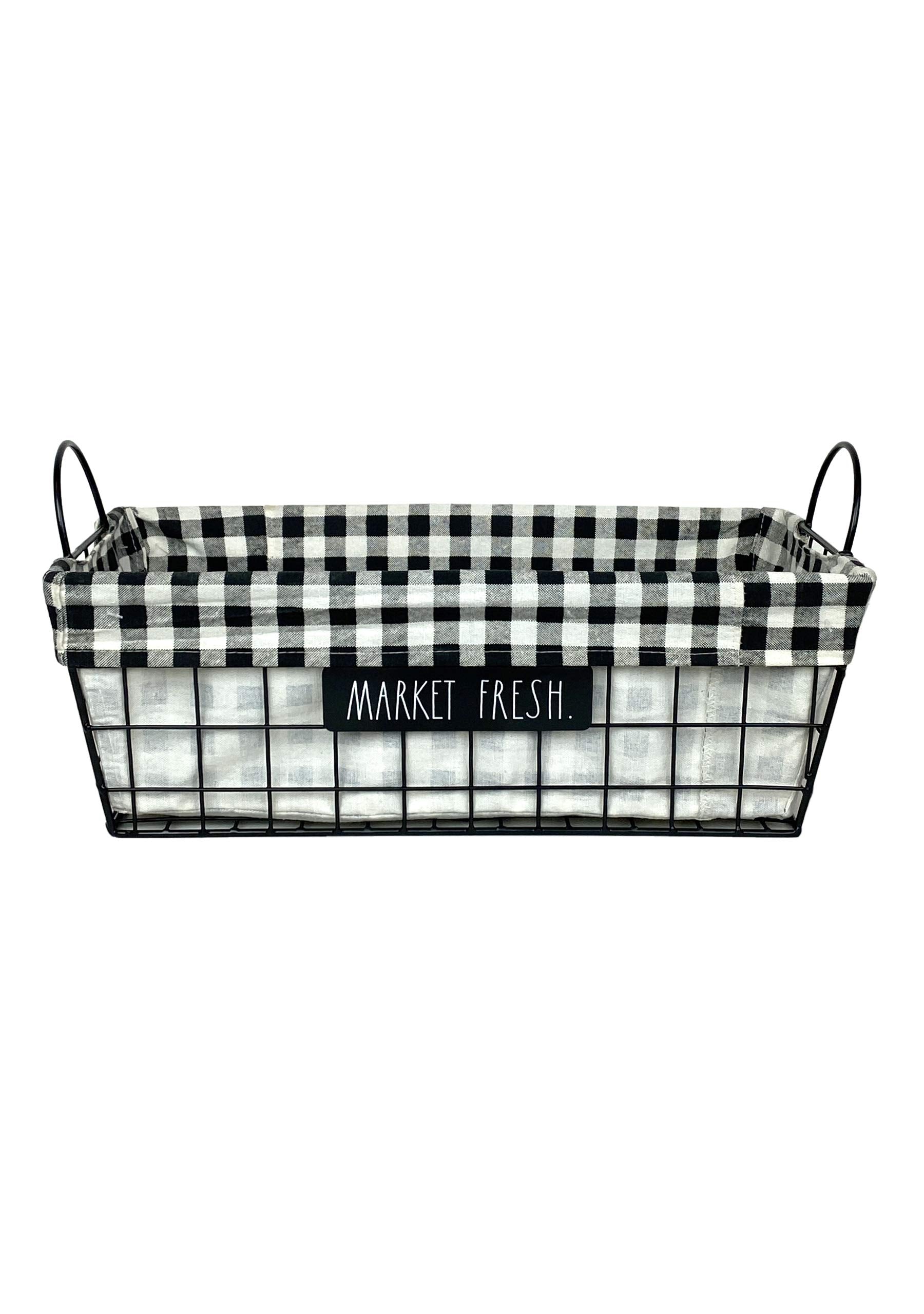 Rae Dunn Farm Fresh Metal Lined Basket - Rustic, Farmhouse, Vintage Style With Wire And Fabric - Storage Organizer For Kitchen,