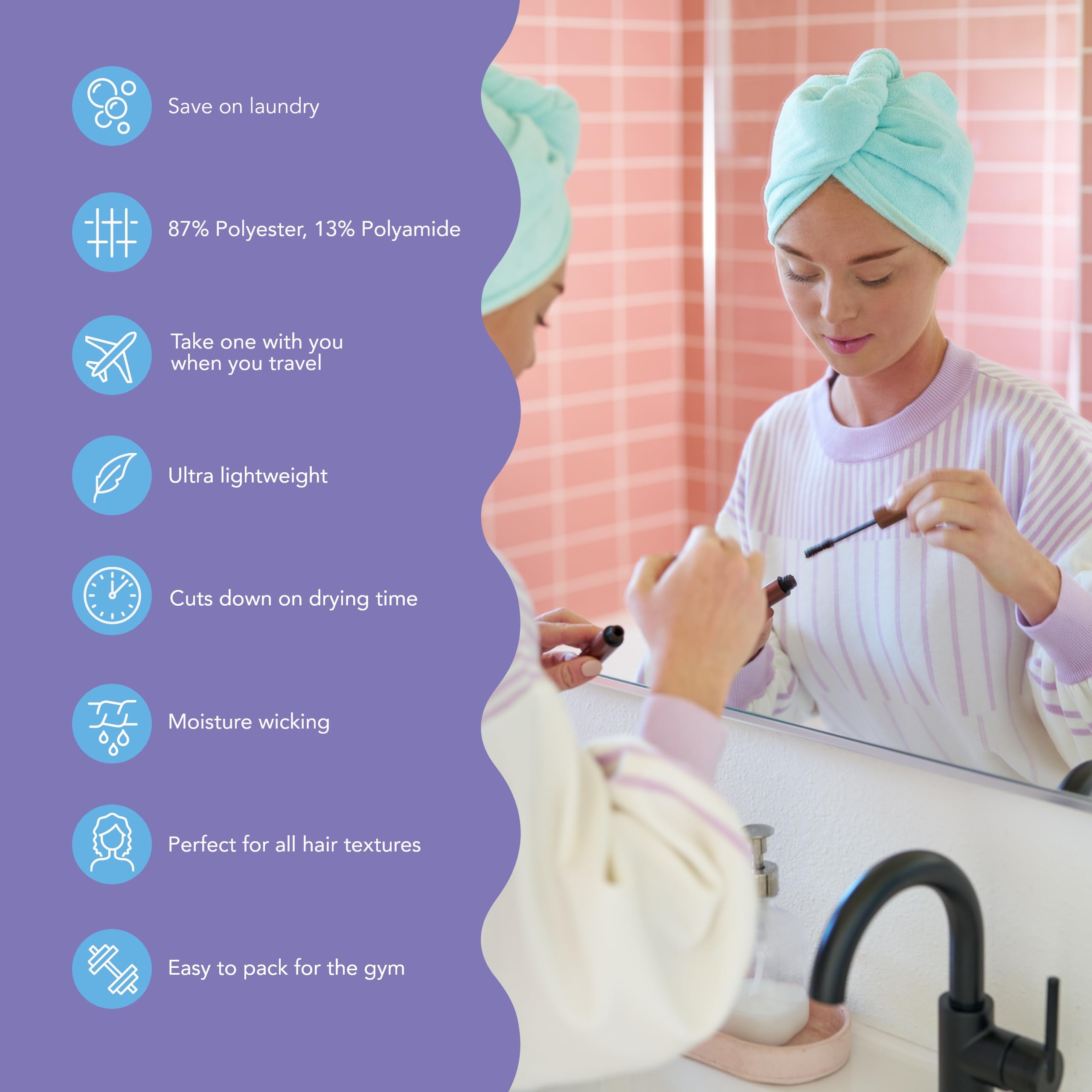 Turbie Twist Microfiber Hair Towel Wrap - for Women, Men & Kids - Travel & Bathroom Essential - Quick Dry Hair Turban for Curly,