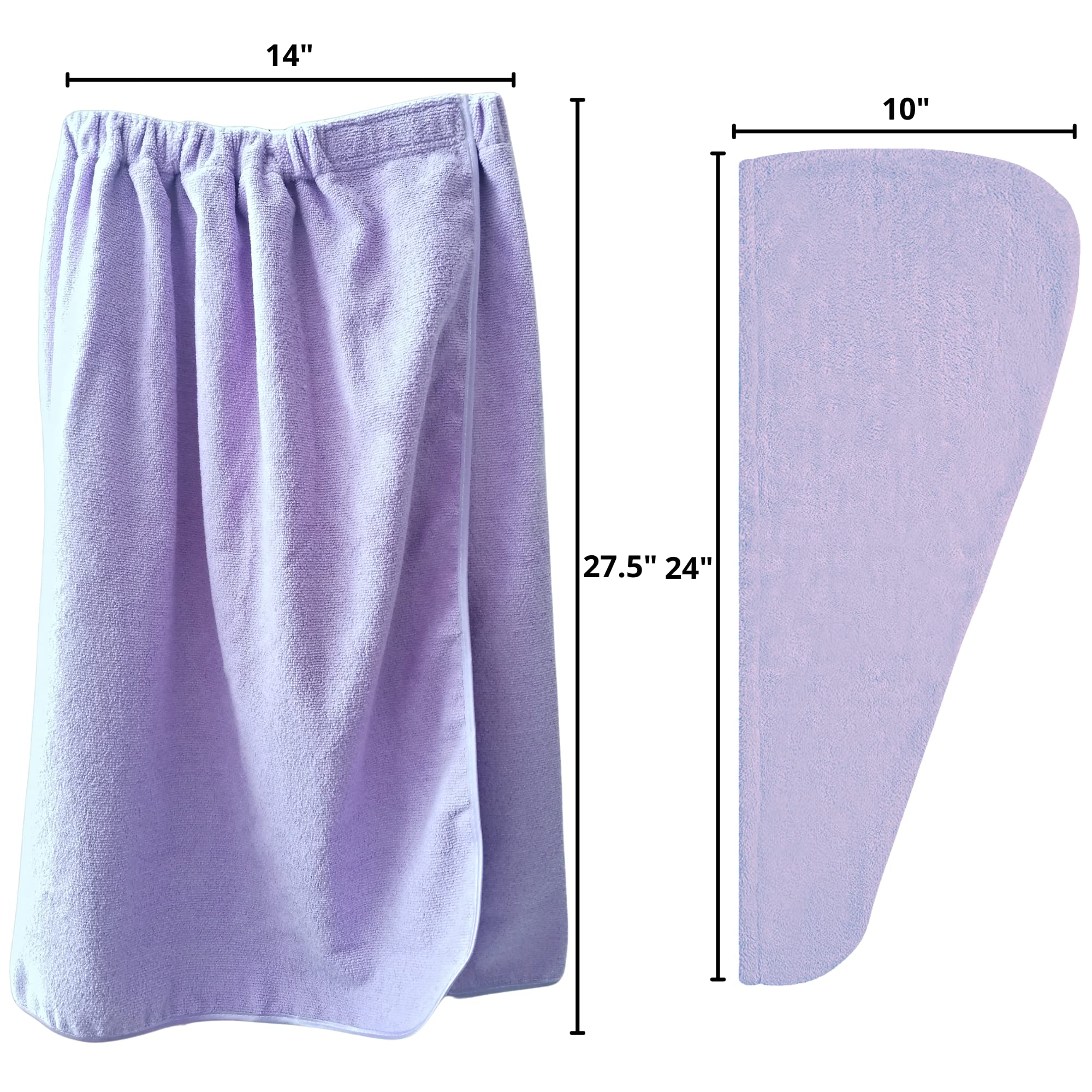 Rucci Soft Microfiber Fleece Turban & Body Wrap Towel Set for Shower (Purple)