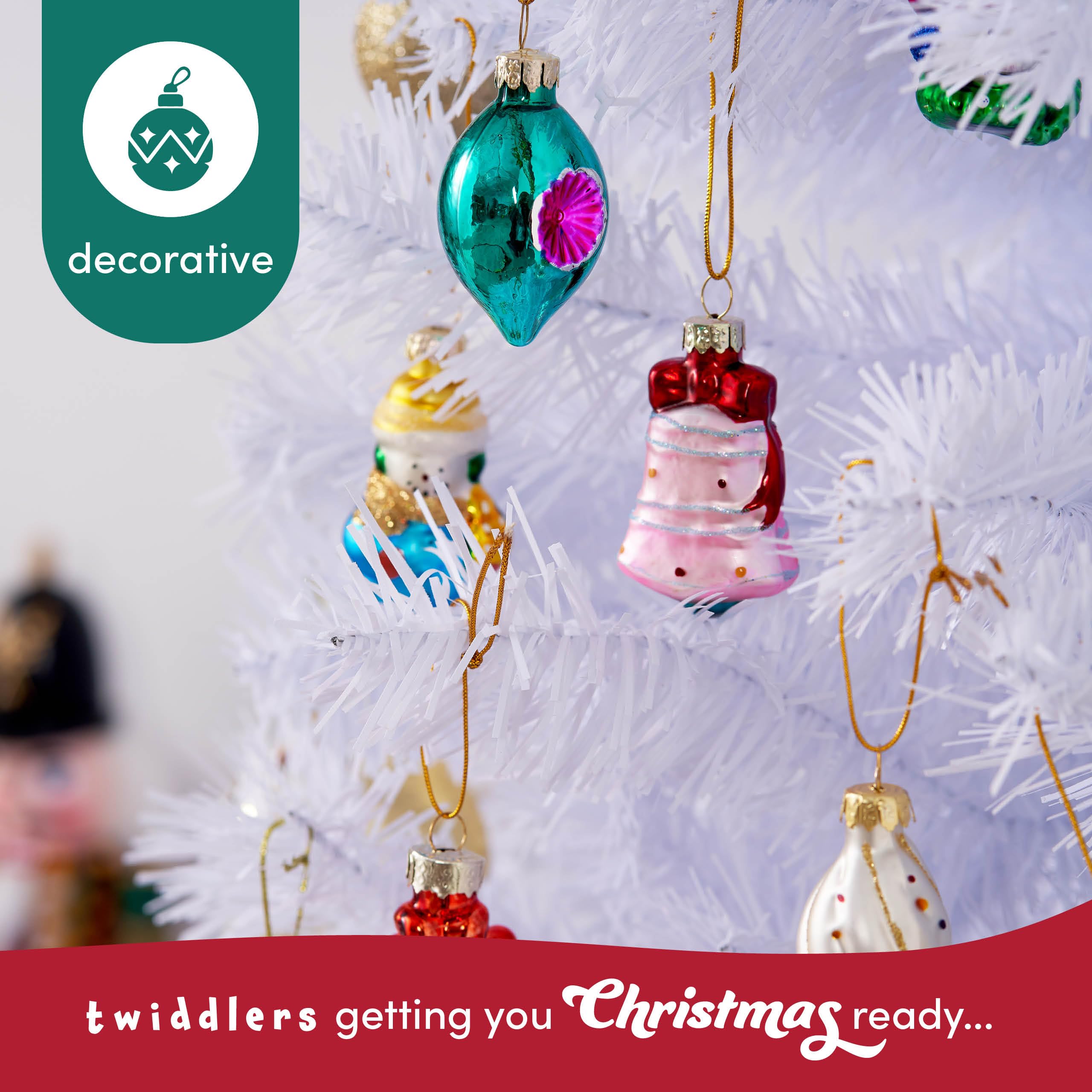 THE TWIDDLERS - 12 Pieces Christmas Mini Glass Baubles in Assorted Colorful Festive Traditional Vintage Designs for Xmas Tree Ha