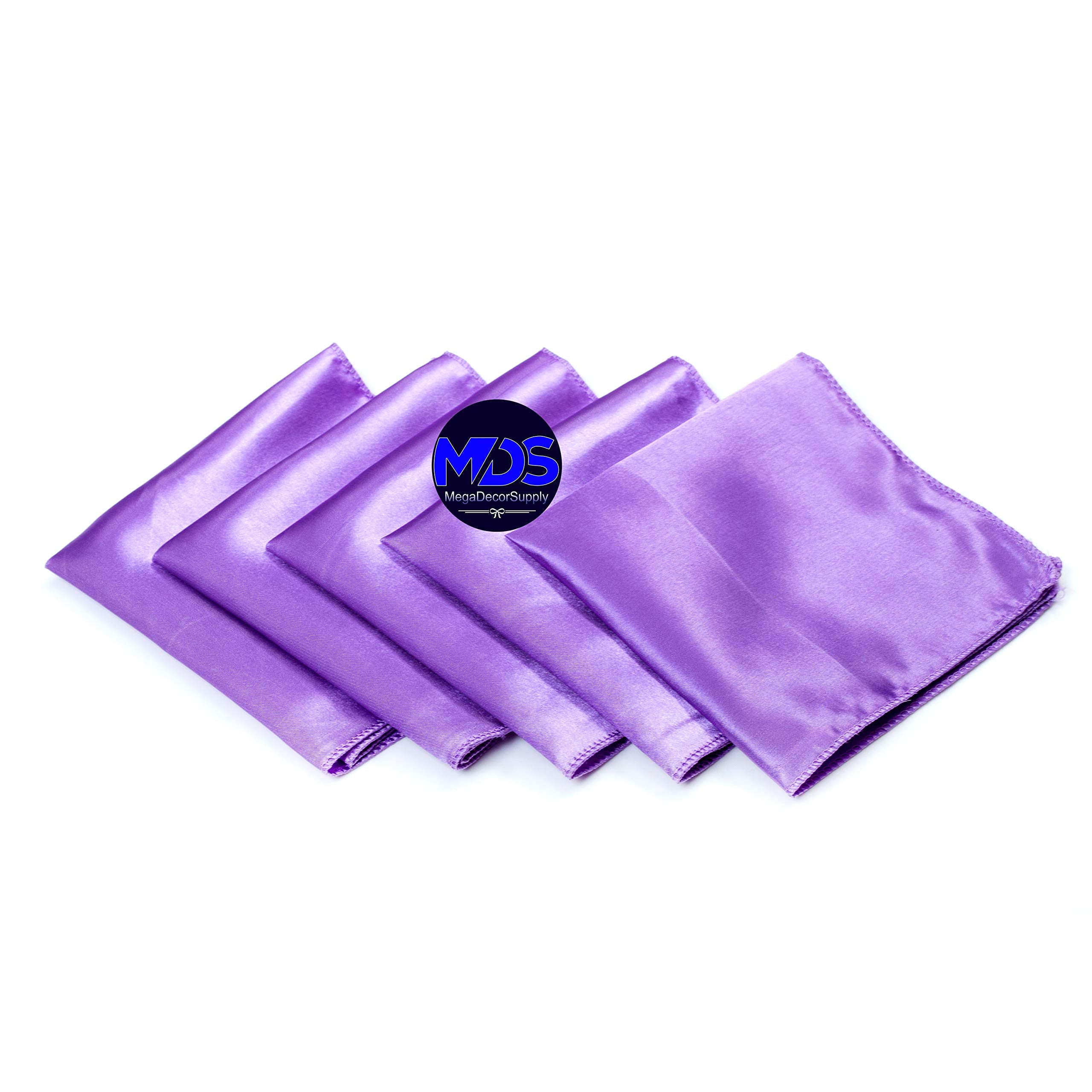Mds Pack Of 100 Wedding Satin 12''X 12'' Square Dinner Napkin Or Handkerchief For Wedding Banquet Decoration - Lavender
