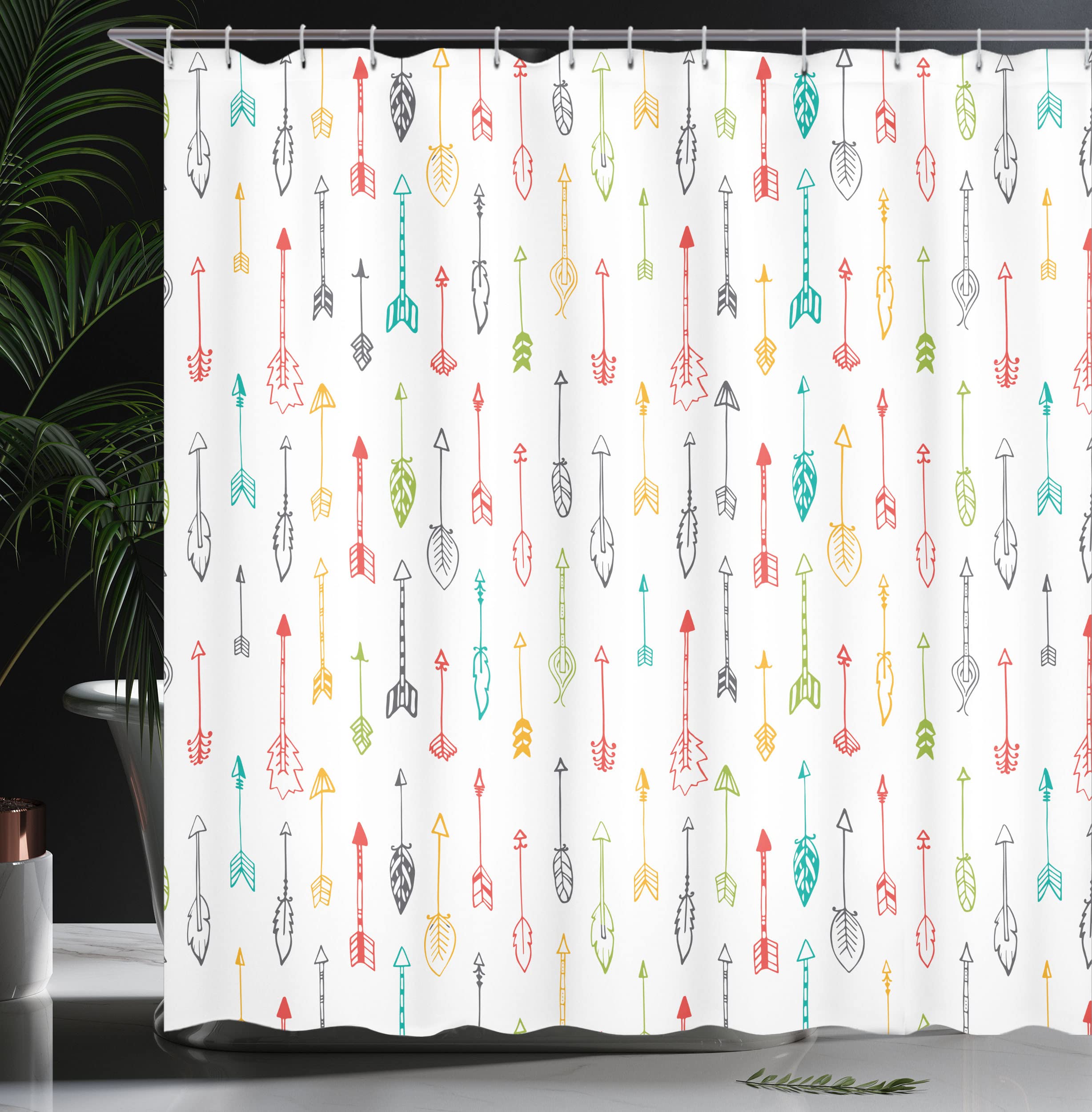Ambesonne Arrows Shower Curtain, Colorful Hand Drawn Doodle Style Fun Art With Boho Style Arrows Vertical Pattern, Cloth Fabric