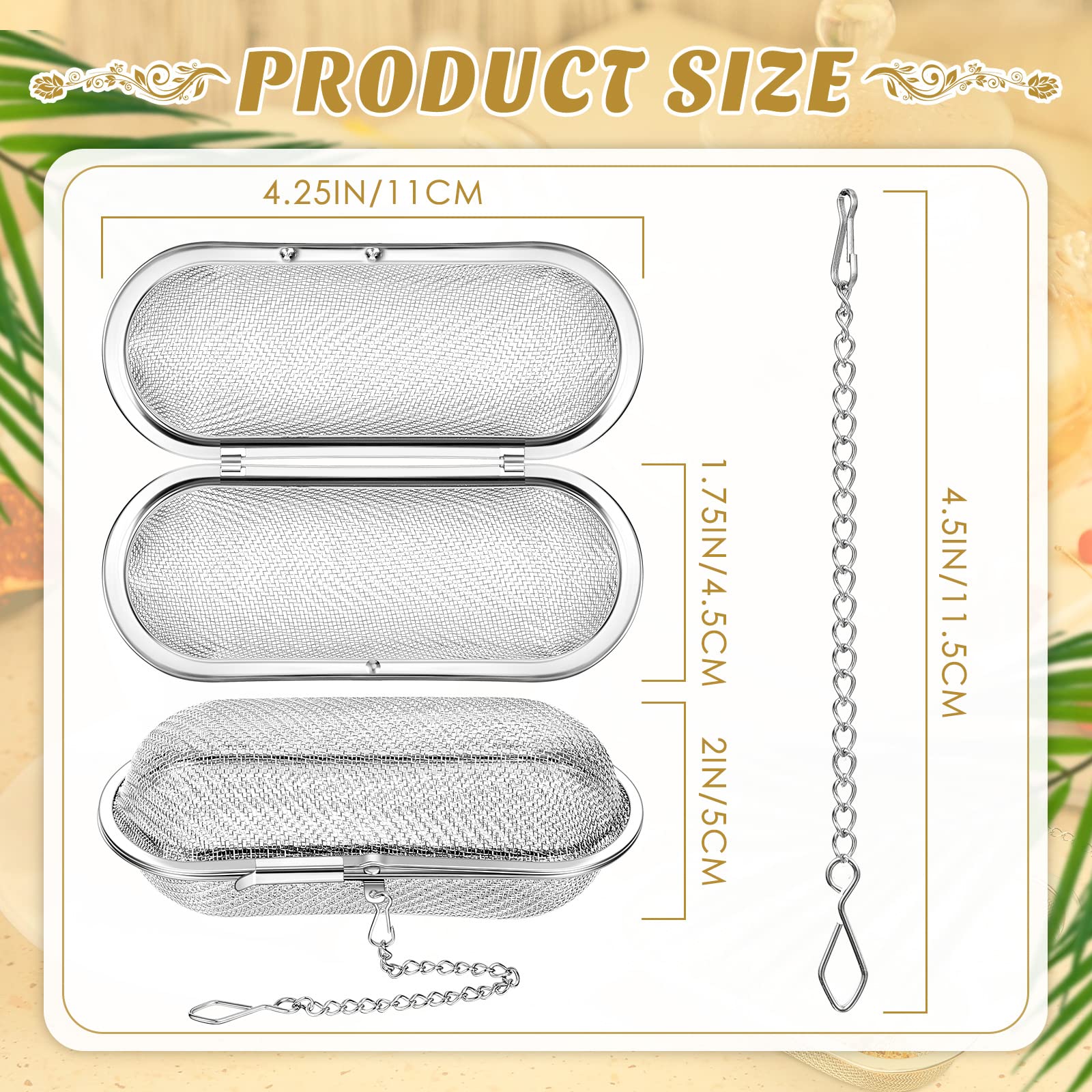 3 Pcs Tea Ball 4.25 X 1.75 Inch Floating Stainless Steel Mesh Tea Infuser Oval Loose Leaf Tea Steeper Soups Oil Spice Herb Tea S