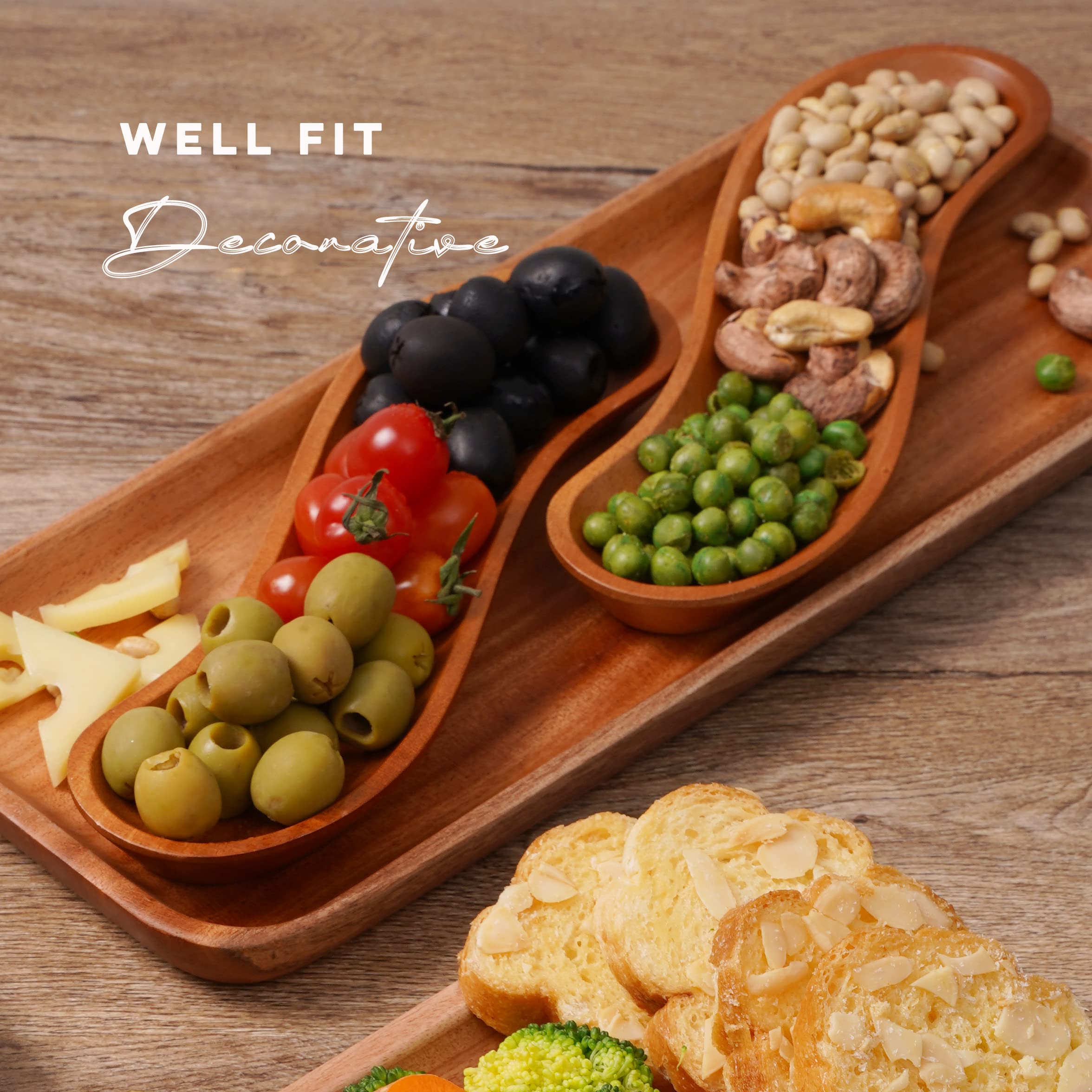 Viewood Wood Olive Plates Set Of 2, Curved Olive Tray For Condiments, Appetizers, Perfect For Dinner Rolls, Charcuterie Accessor