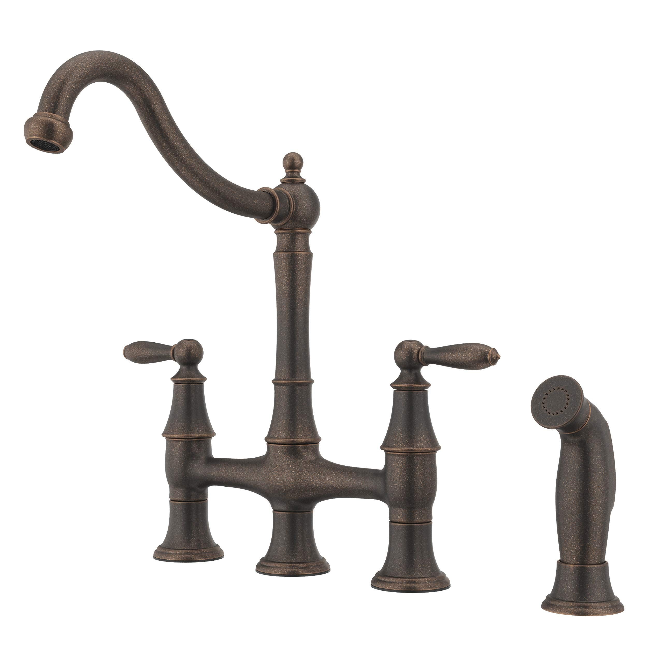 Pfister Courant Kitchen Faucet With Side Sprayer, 2-Handle, High Arc, Rustic Bronze Finish, F0314Cou