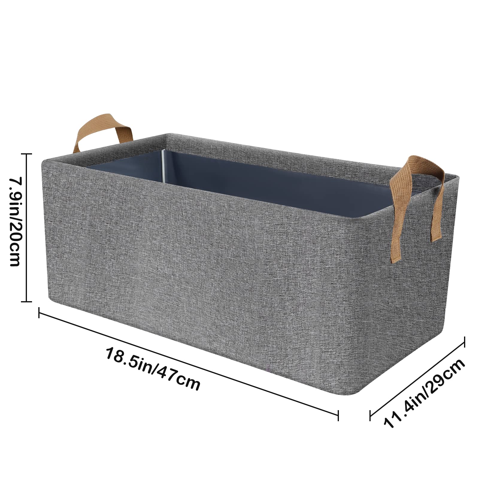 Dayard Fabric Storage Bins With Metal Frame, Large Storage Baskets For Closet Organizing, Rectangle 2-Pack, Grey