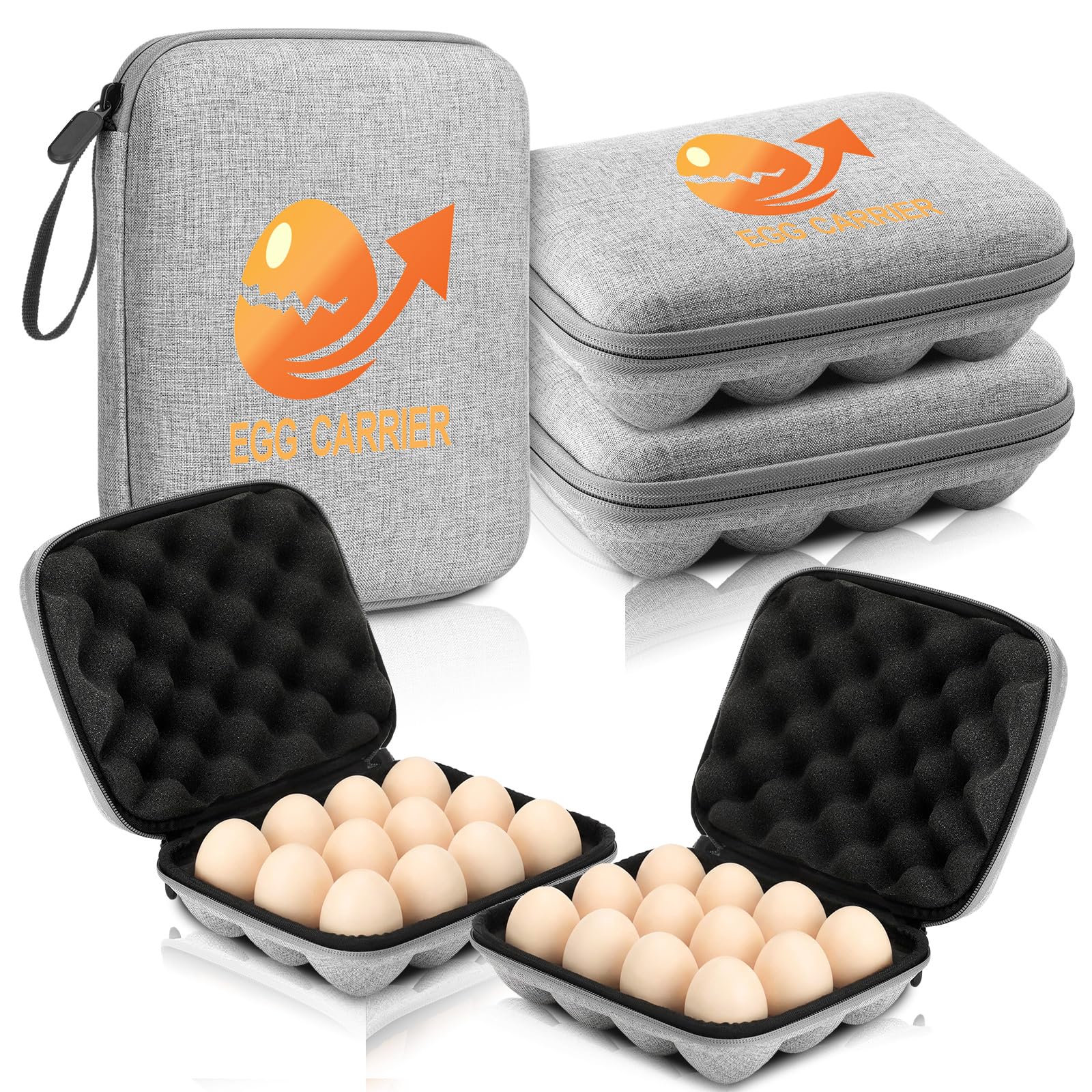 Geelin 2 Set 12 Egg Containers for Camping with Lid, Oxford Cloth, Grey