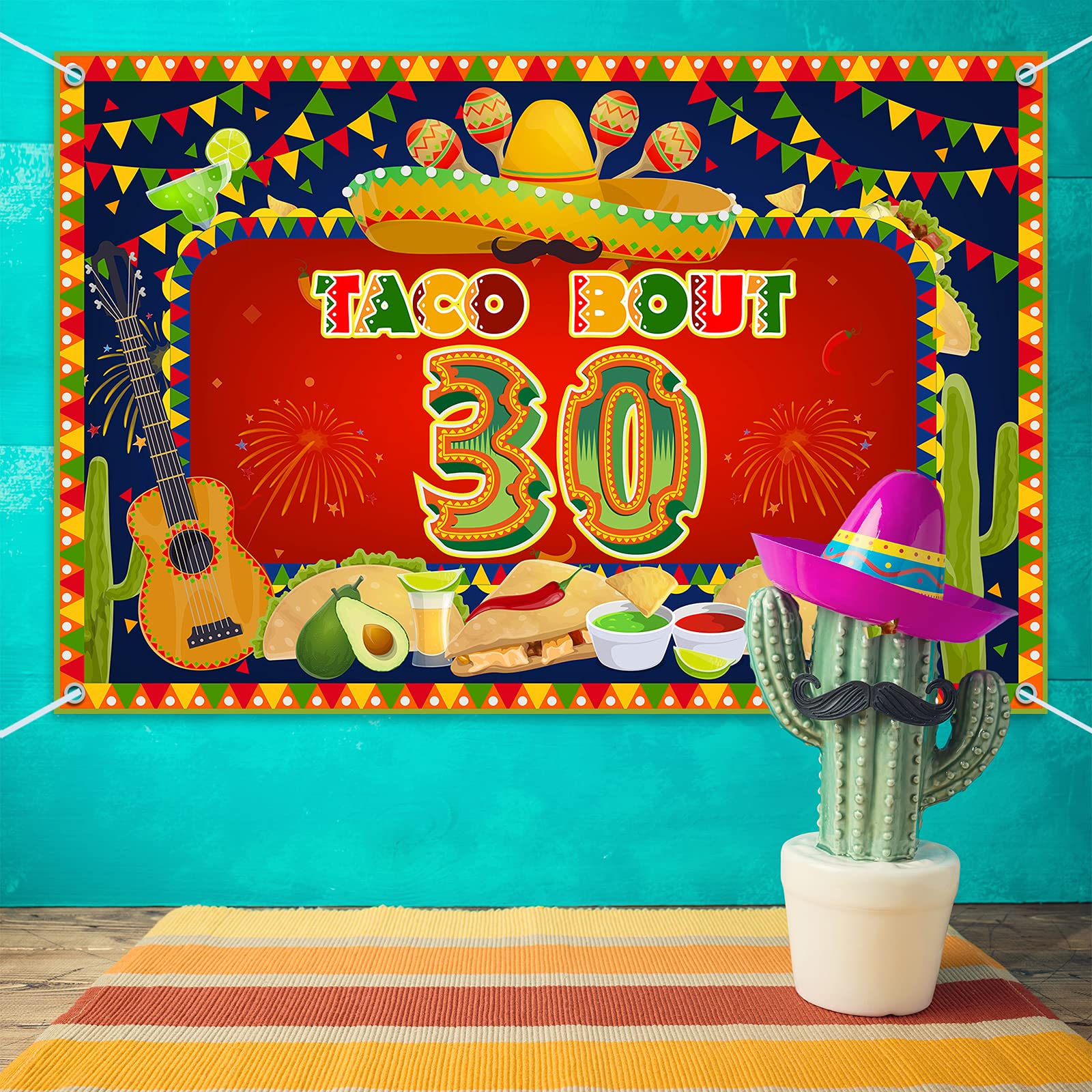 Hamigar 6X4Ft Happy 30Th Birthday Banner Backdrop - Taco Bout 30 Fiesta Mexican Cactus Birthday Decorations Party Supplies For M
