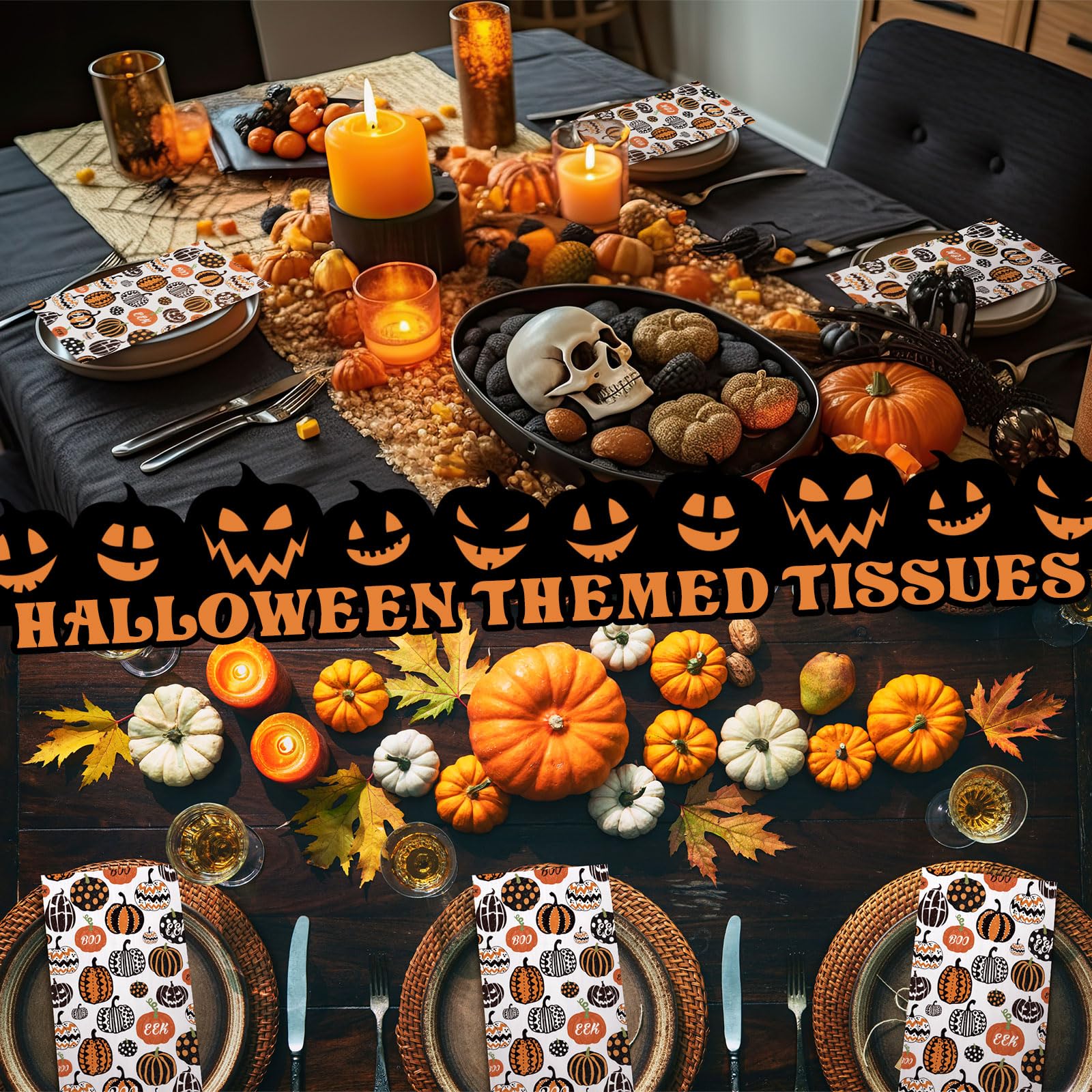 Jetec 200 Pcs Halloween Pumpkin Paper Napkins Halloween Paper Hand Towels For Bathroom Disposable Guest Napkins Orange Pumpkin D